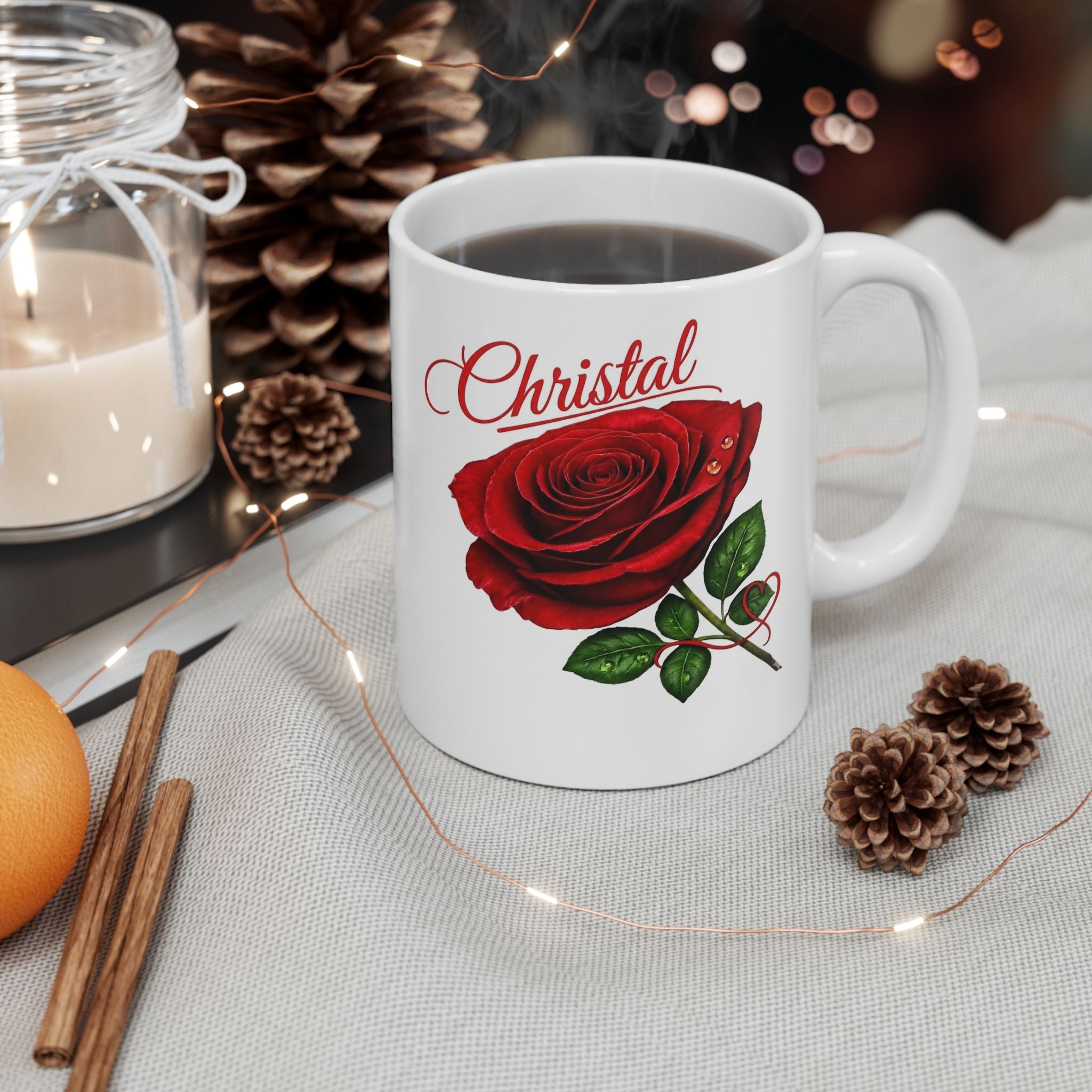 Christal – A Name That Stands Strong | Signature Rose White Mug – Elegant Personalized Gift