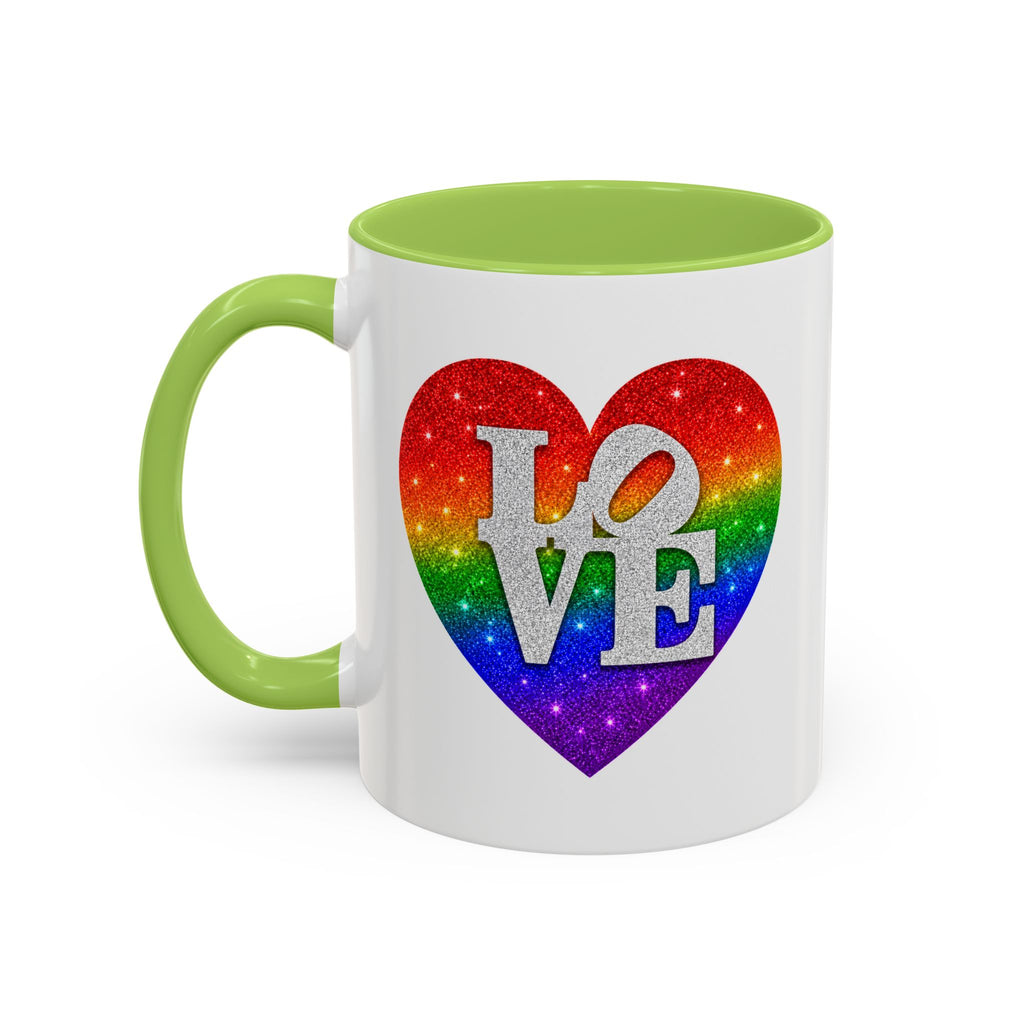 Rainbow LOVE Jewel Heart White Coffee Mug – Luxury Glitter Heart Mug | Premium Sparkling Rainbow LOVE Design