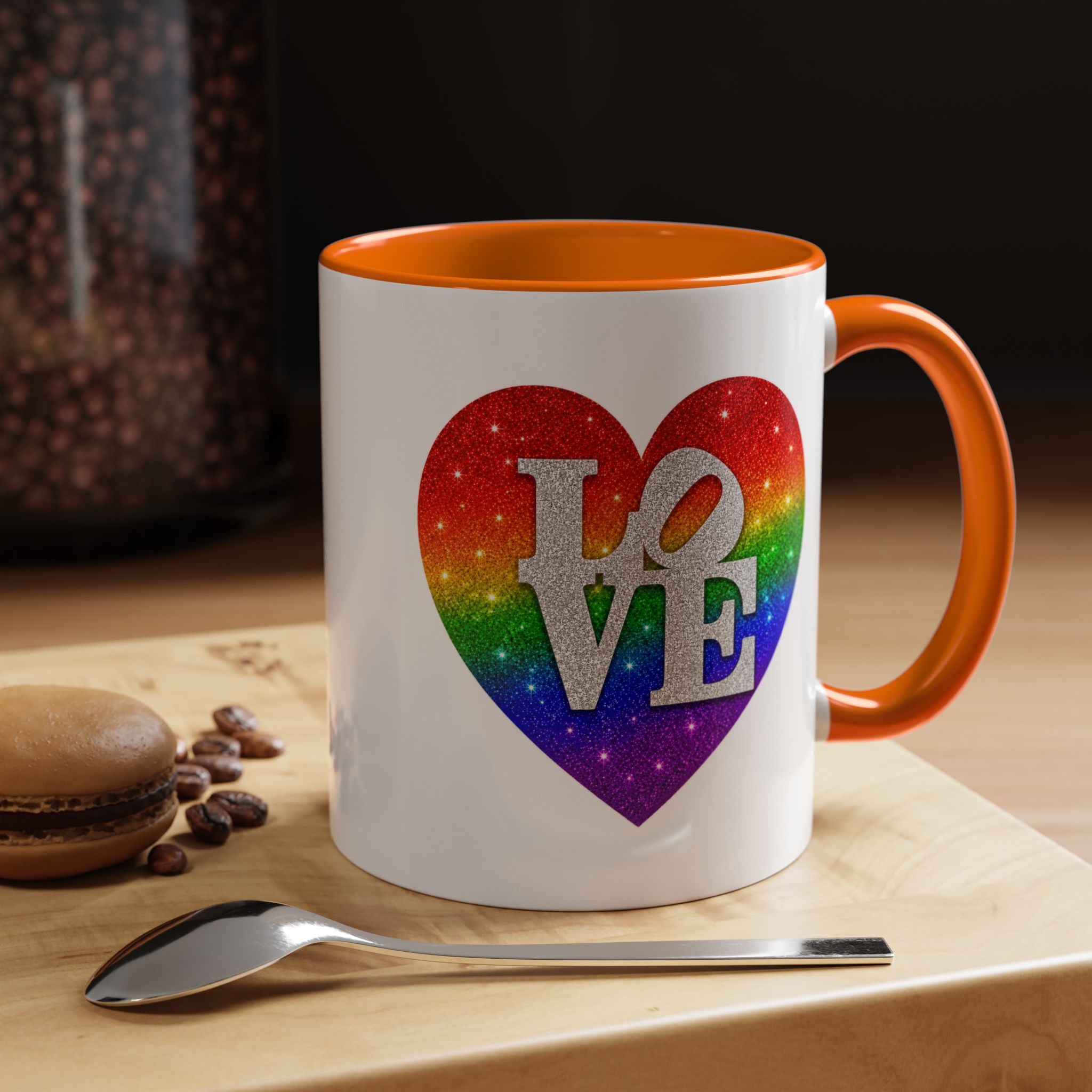 Rainbow LOVE Jewel Heart White Coffee Mug – Luxury Glitter Heart Mug | Premium Sparkling Rainbow LOVE Design