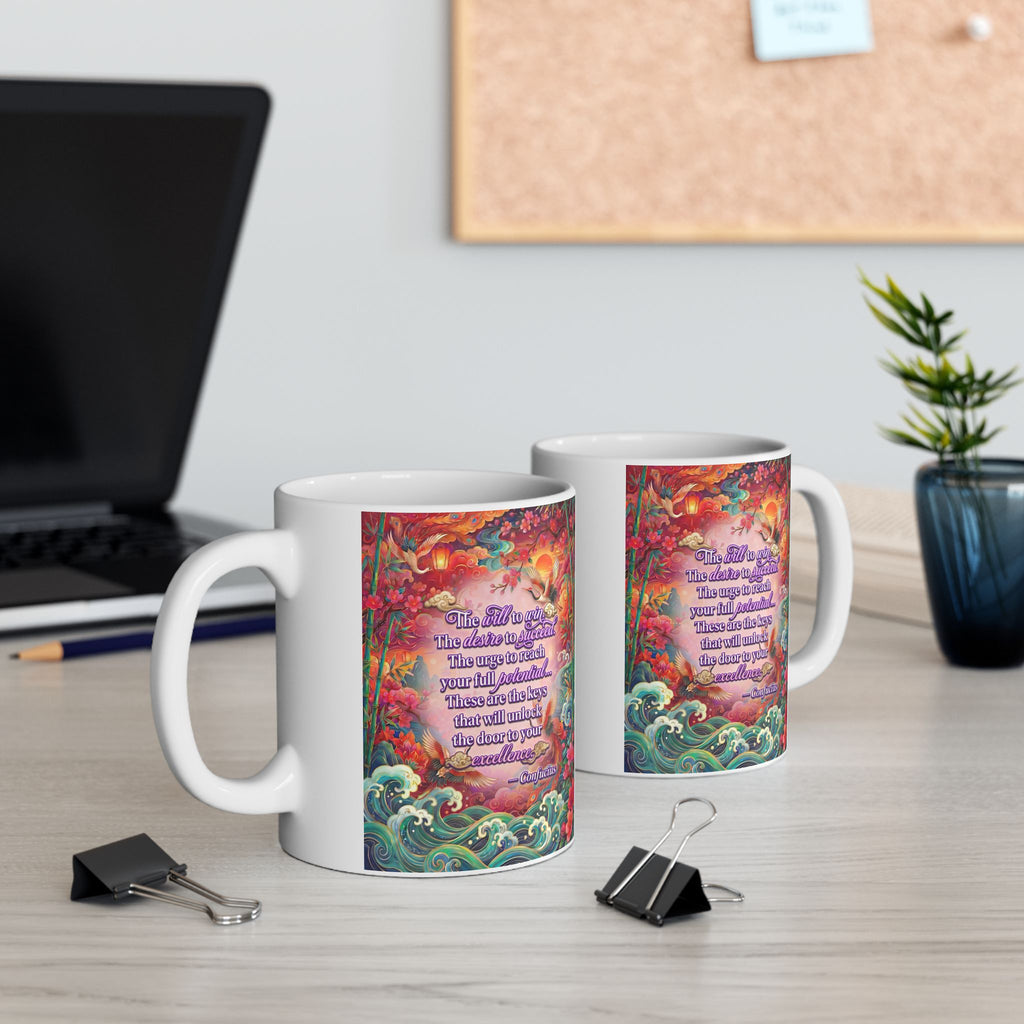 The Keys to Excellence – Confucius Wisdom White Mug | Luxury Philosophy Coffee Mug