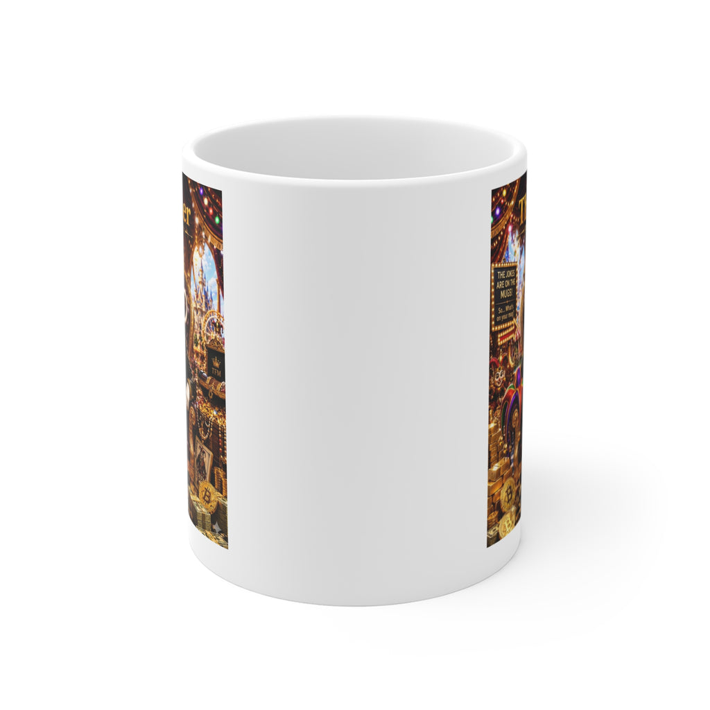 The Jester™ AKA Fuglarious™  White Mug — Royal Humor, Bold Character & Luxury Charm