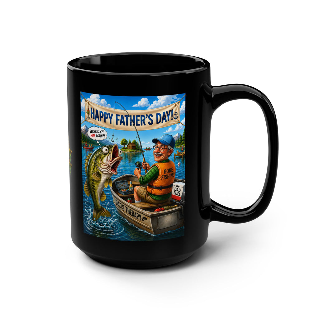 Funny Father’s Day Fishing Mug – “Dad’s Therapy” Luxury Black Coffee Mug | Premium Gift for Dad, Fisherman Mug, Funny Dad Gift
