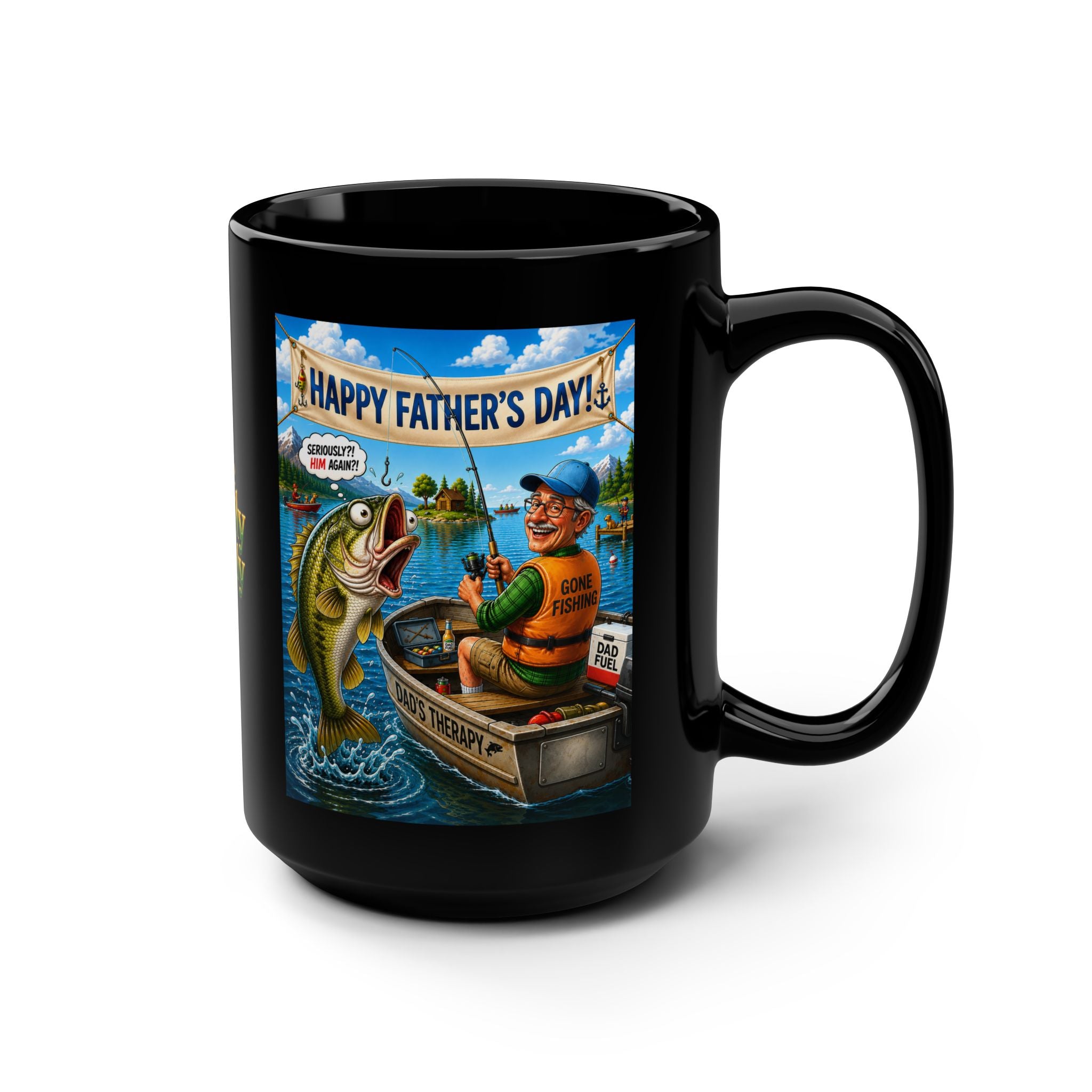 Funny Father’s Day Fishing Mug – “Dad’s Therapy” Luxury Black Coffee Mug | Premium Gift for Dad, Fisherman Mug, Funny Dad Gift