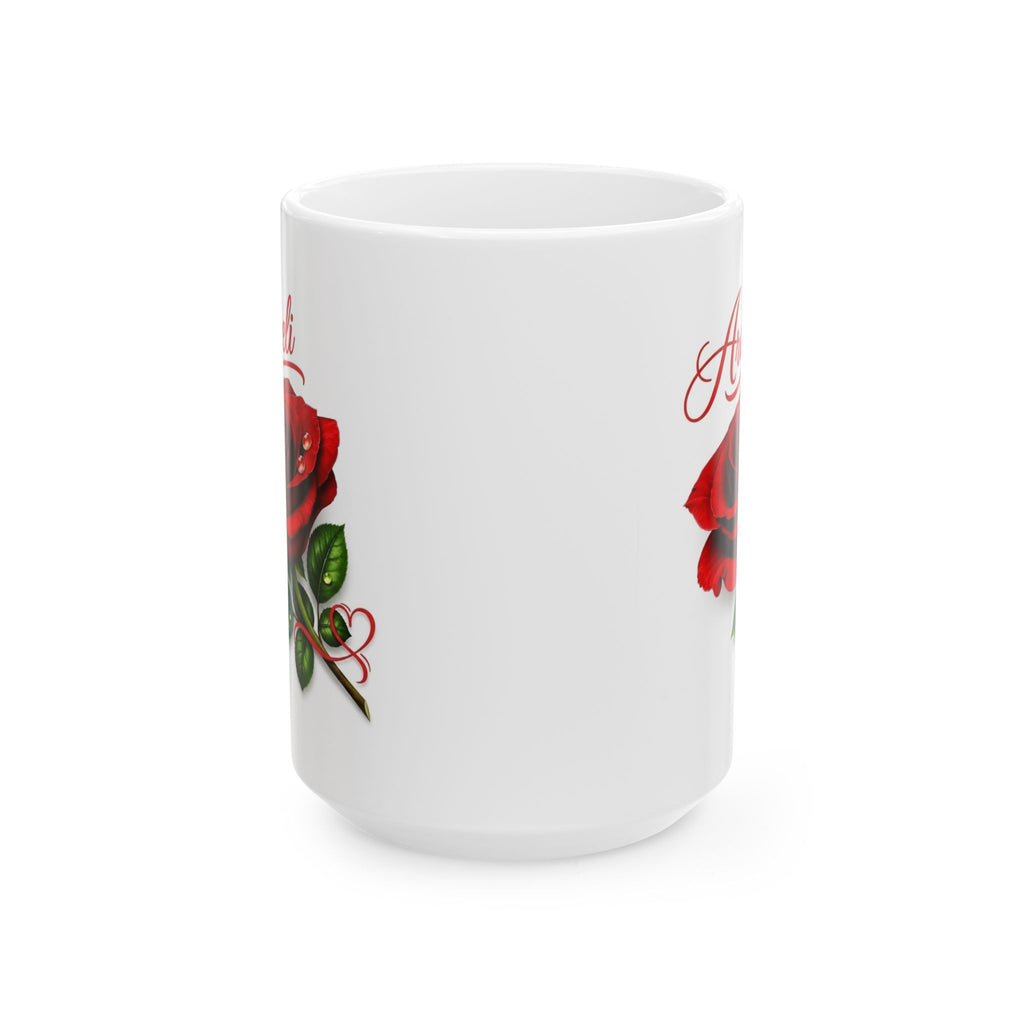 Araceli Signature Rose White Mug – Personalized Luxury Gift, Elegant Rose Coffee Mug, Premium Floral Keepsake