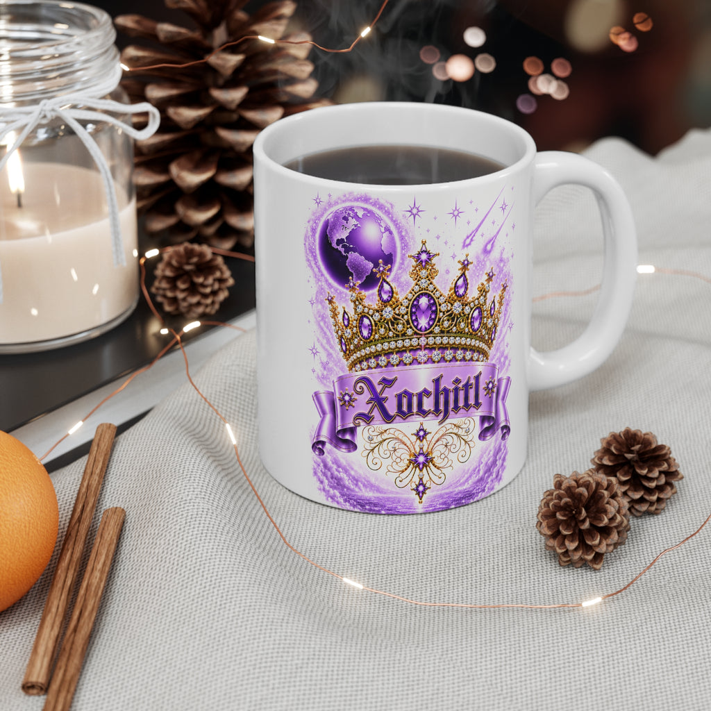 The Purple Crown of Destiny™ | Xochitl Personalized Royal Crown Mug | Luxury Celestial Fantasy Coffee Mug | Premium White Ceramic Mug | The Fugly Mugly™