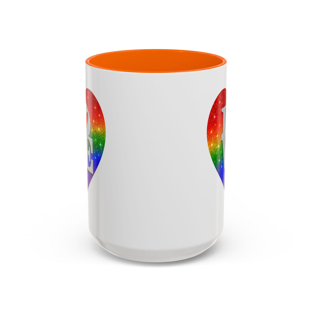 Rainbow LOVE Jewel Heart White Coffee Mug – Luxury Glitter Heart Mug | Premium Sparkling Rainbow LOVE Design