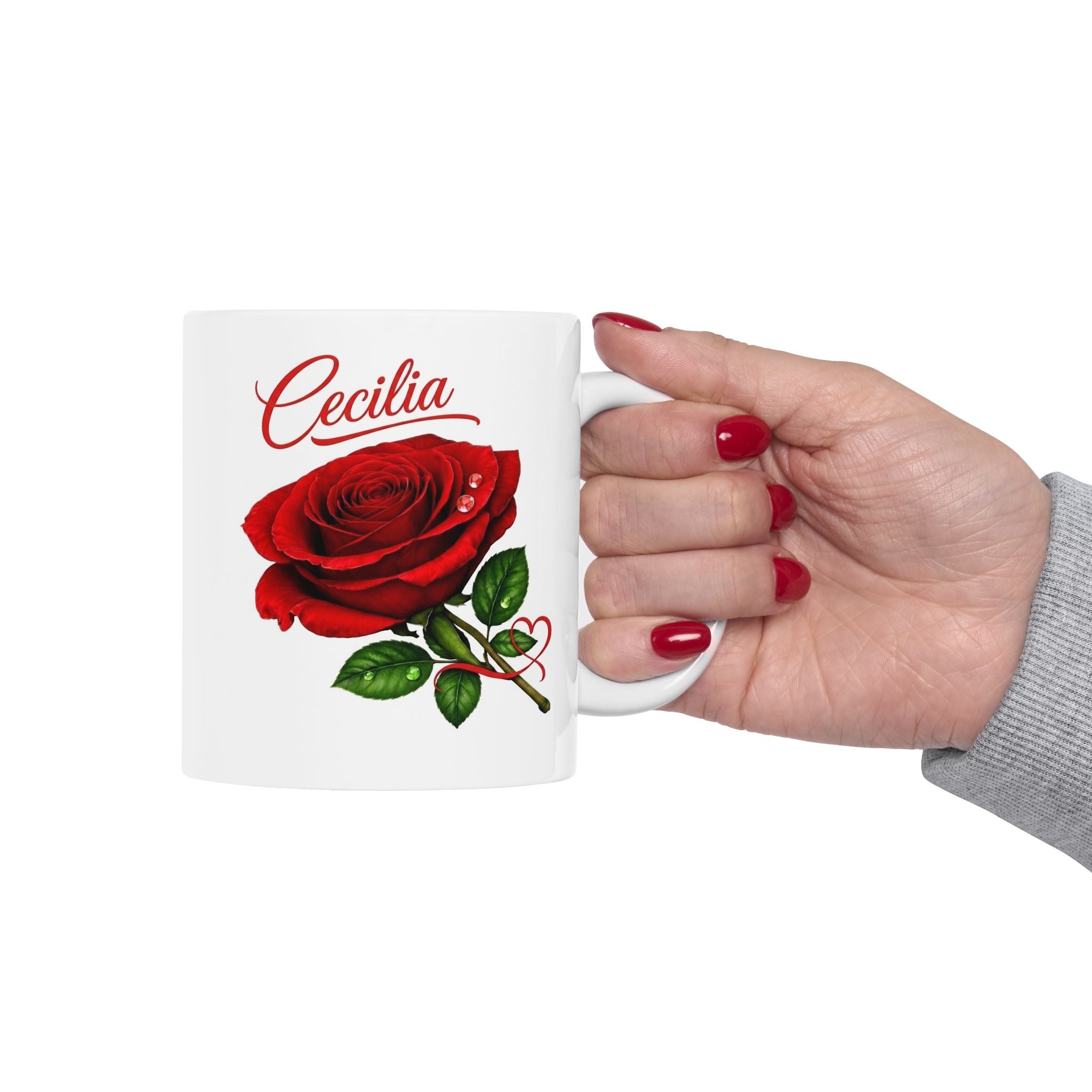 Cecilia – A Name That Feels Timeless | Signature Rose White Mug – Personalized Elegant Gift