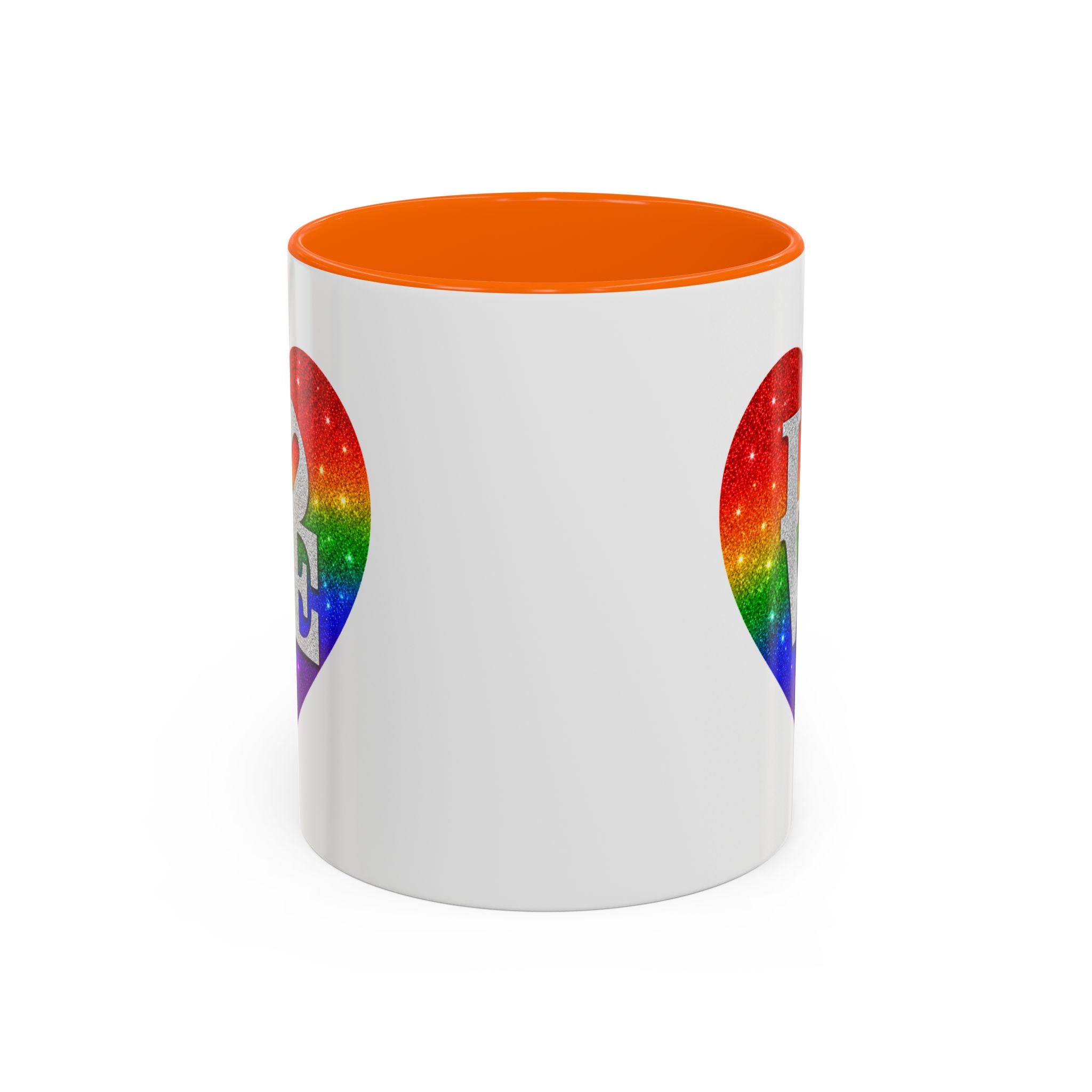 Rainbow LOVE Jewel Heart White Coffee Mug – Luxury Glitter Heart Mug | Premium Sparkling Rainbow LOVE Design