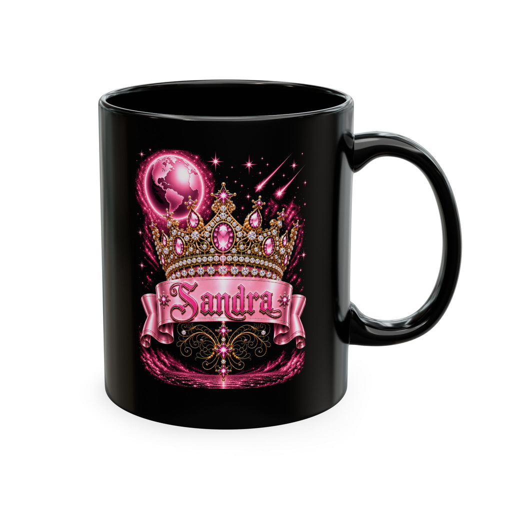 Sandra – The Pink Crown of Destiny™ | Personalized Royal Crown Mug | Luxury Pink Princess Coffee Mug | Custom Name Ceramic Gift | Elegant Fantasy Keepsake