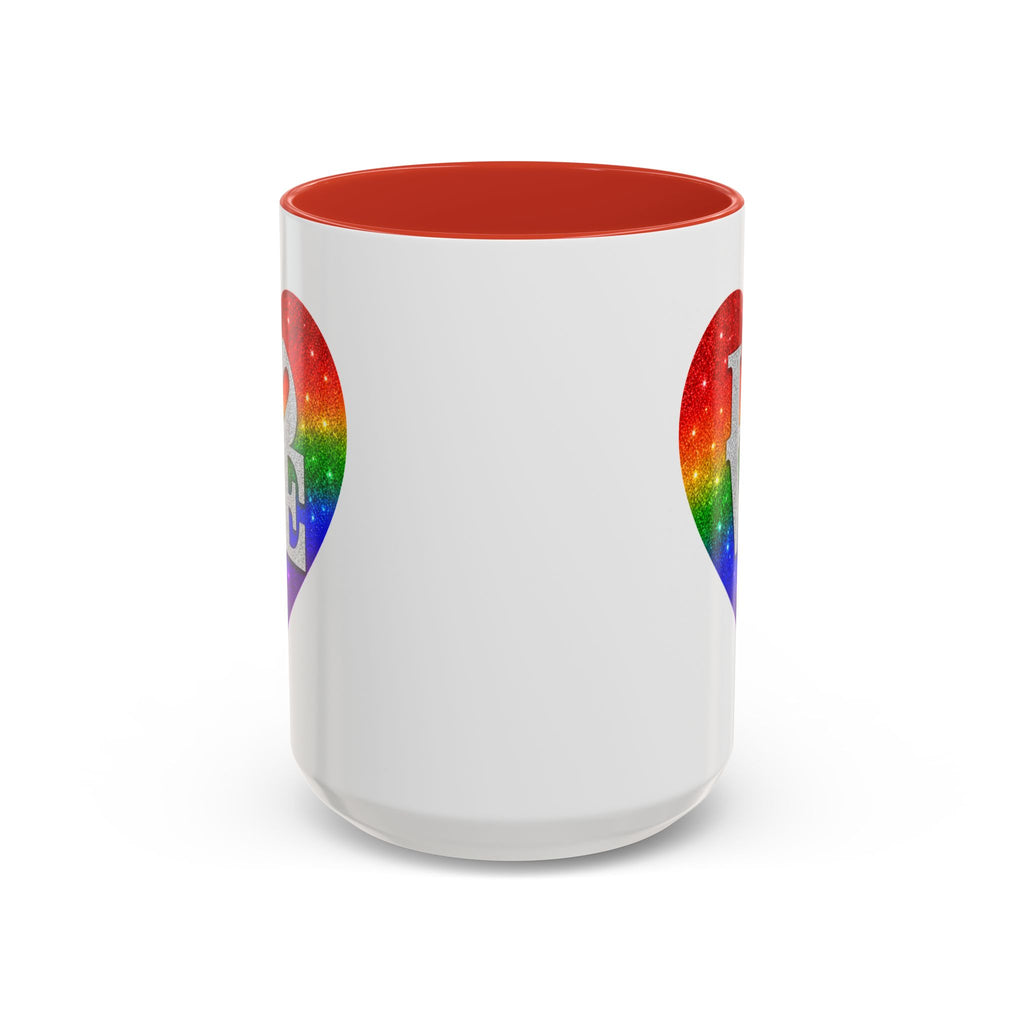 Rainbow LOVE Jewel Heart White Coffee Mug – Luxury Glitter Heart Mug | Premium Sparkling Rainbow LOVE Design