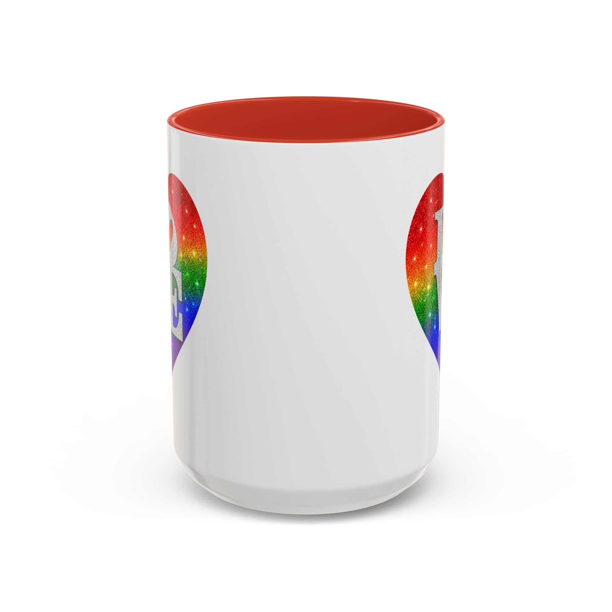 Rainbow LOVE Jewel Heart White Coffee Mug – Luxury Glitter Heart Mug | Premium Sparkling Rainbow LOVE Design