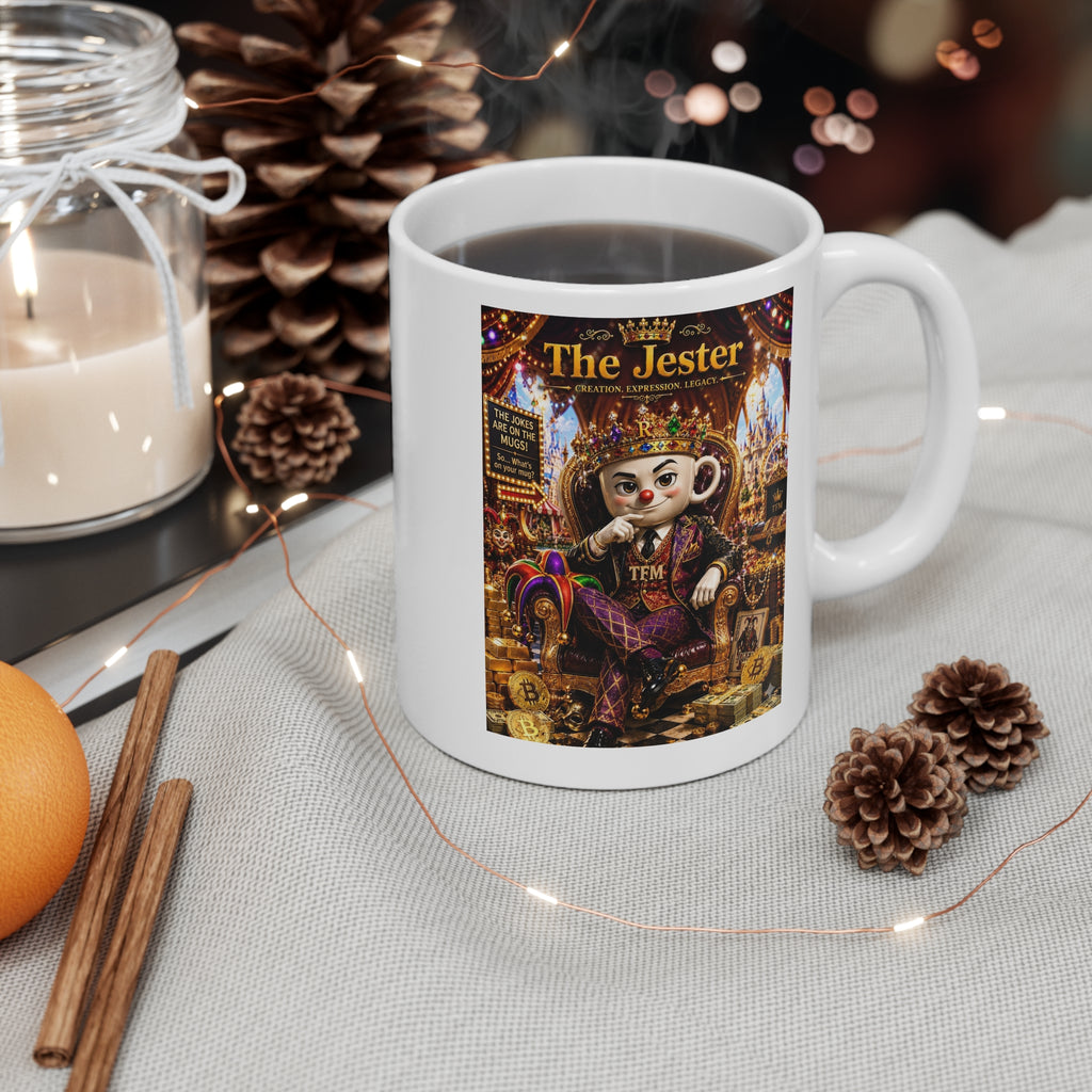 The Jester™ AKA Fuglarious™  White Mug — Royal Humor, Bold Character & Luxury Charm