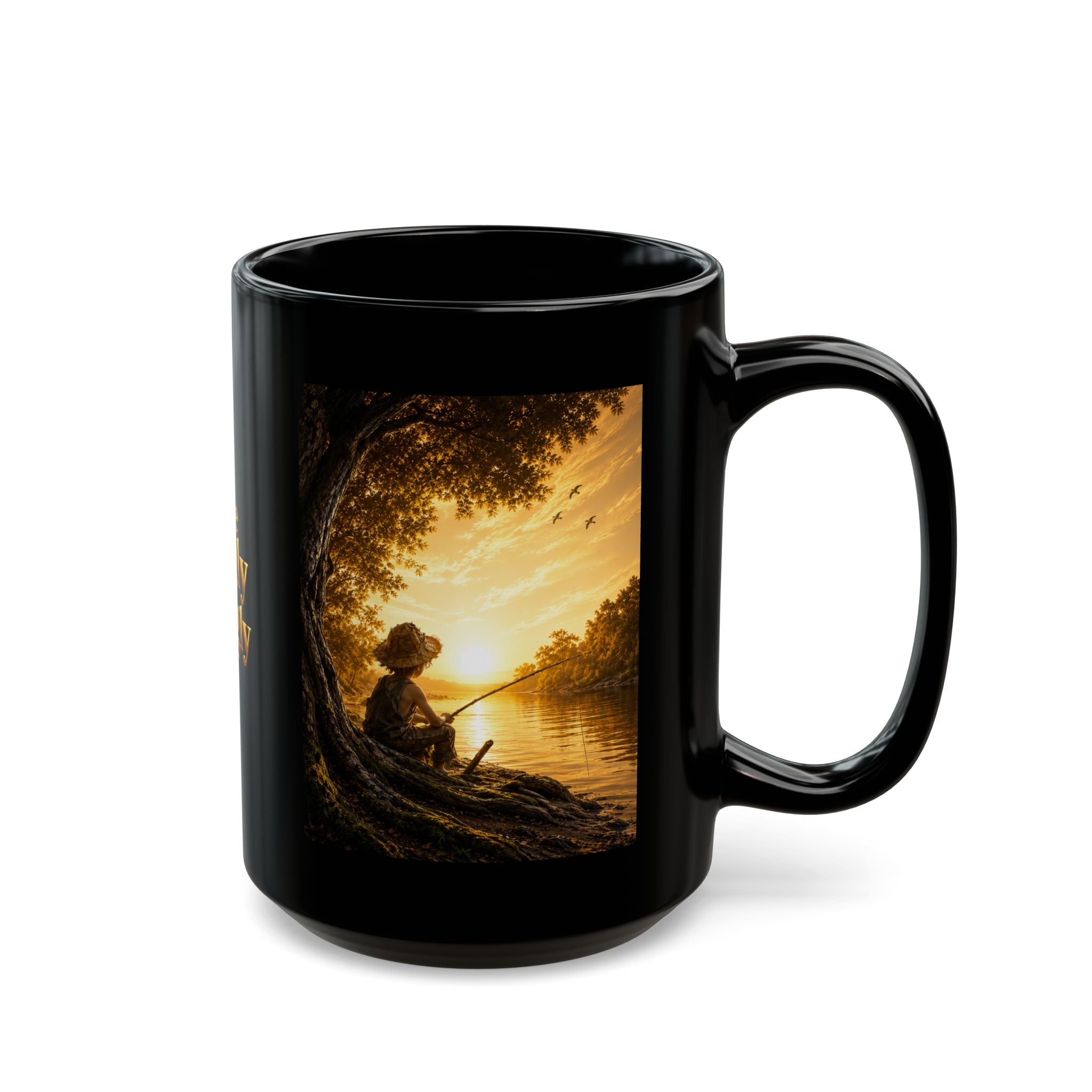 Golden Horizon™ Luxury Black Coffee Mug — Reflection • Peace • Timeless Ambition