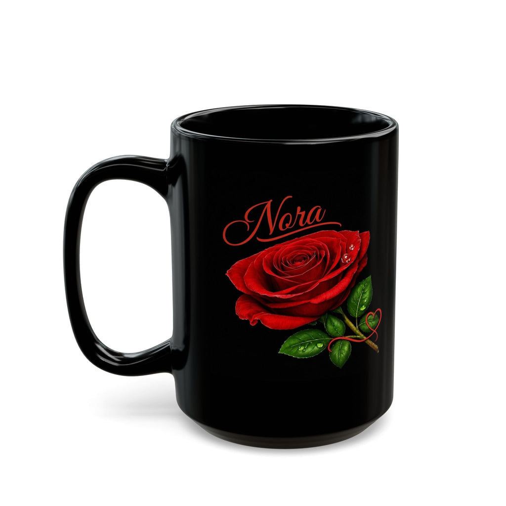 Nora – A Name That Feels Like Grace | Signature Rose Black Mug – Personalized Elegant Gift