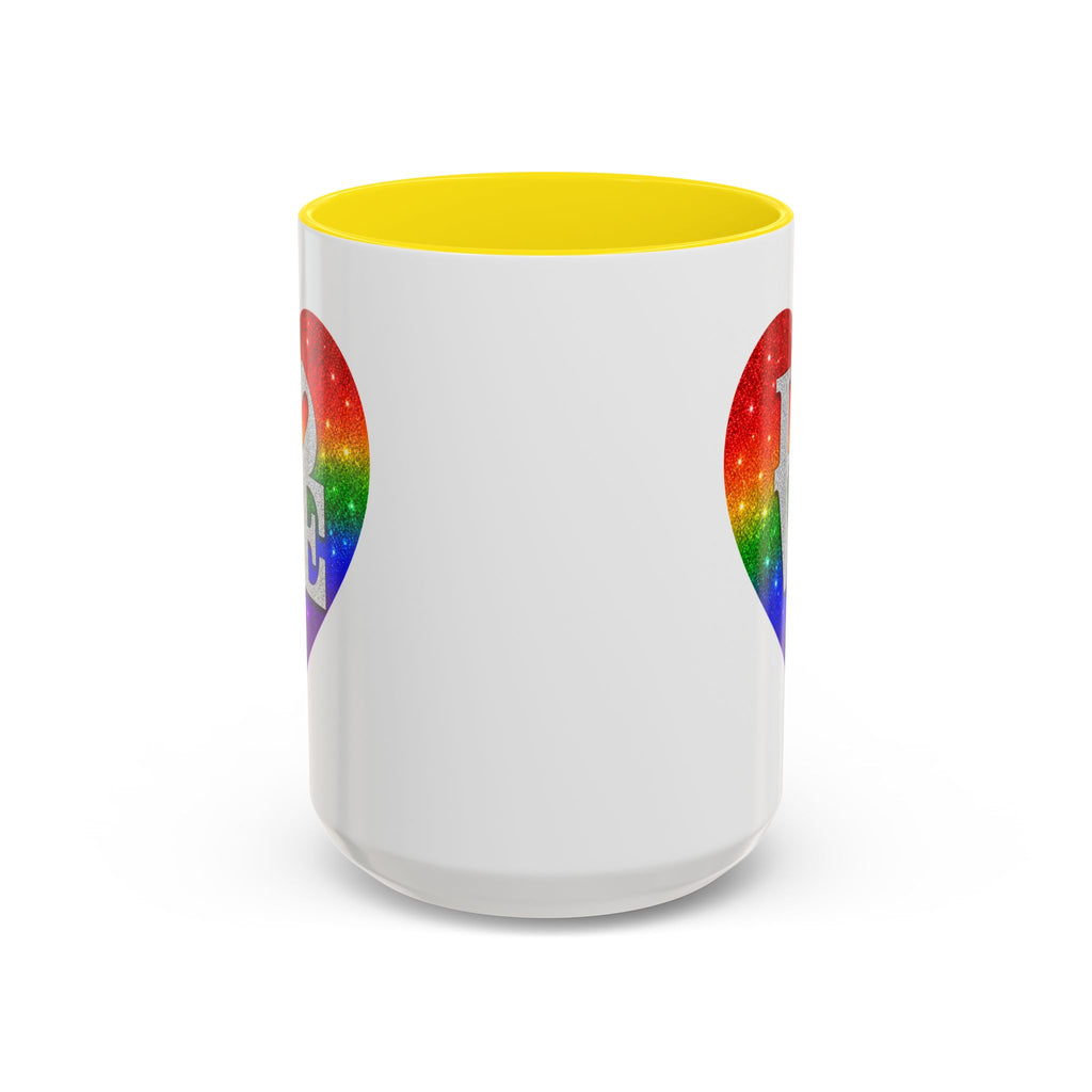 Rainbow LOVE Jewel Heart White Coffee Mug – Luxury Glitter Heart Mug | Premium Sparkling Rainbow LOVE Design