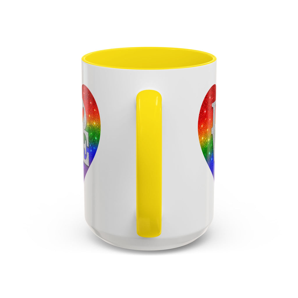 Rainbow LOVE Jewel Heart White Coffee Mug – Luxury Glitter Heart Mug | Premium Sparkling Rainbow LOVE Design