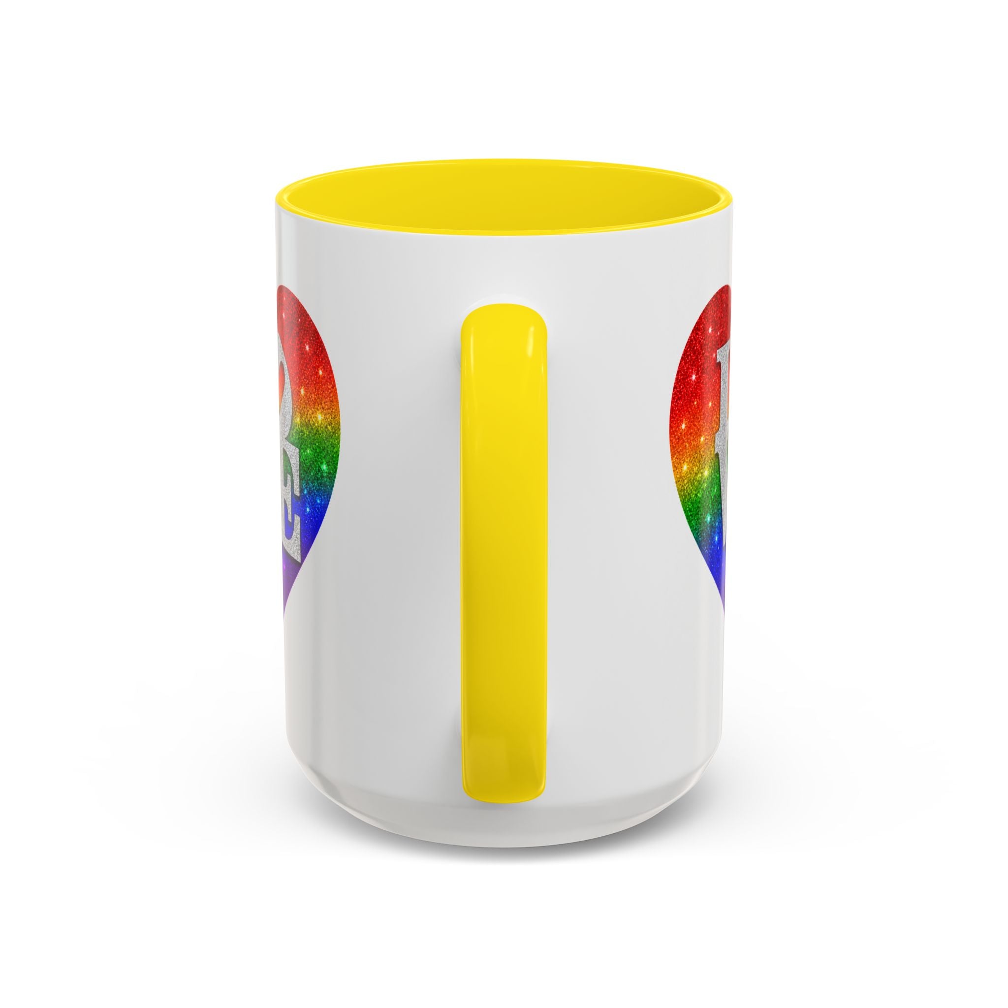 Rainbow LOVE Jewel Heart White Coffee Mug – Luxury Glitter Heart Mug | Premium Sparkling Rainbow LOVE Design