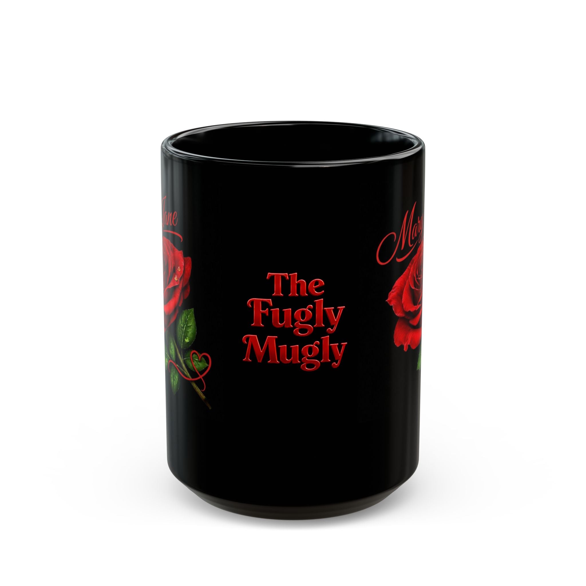 Mary Jane Signature Rose Black Mug – Personalized Luxury Gift & Elegant Keepsake