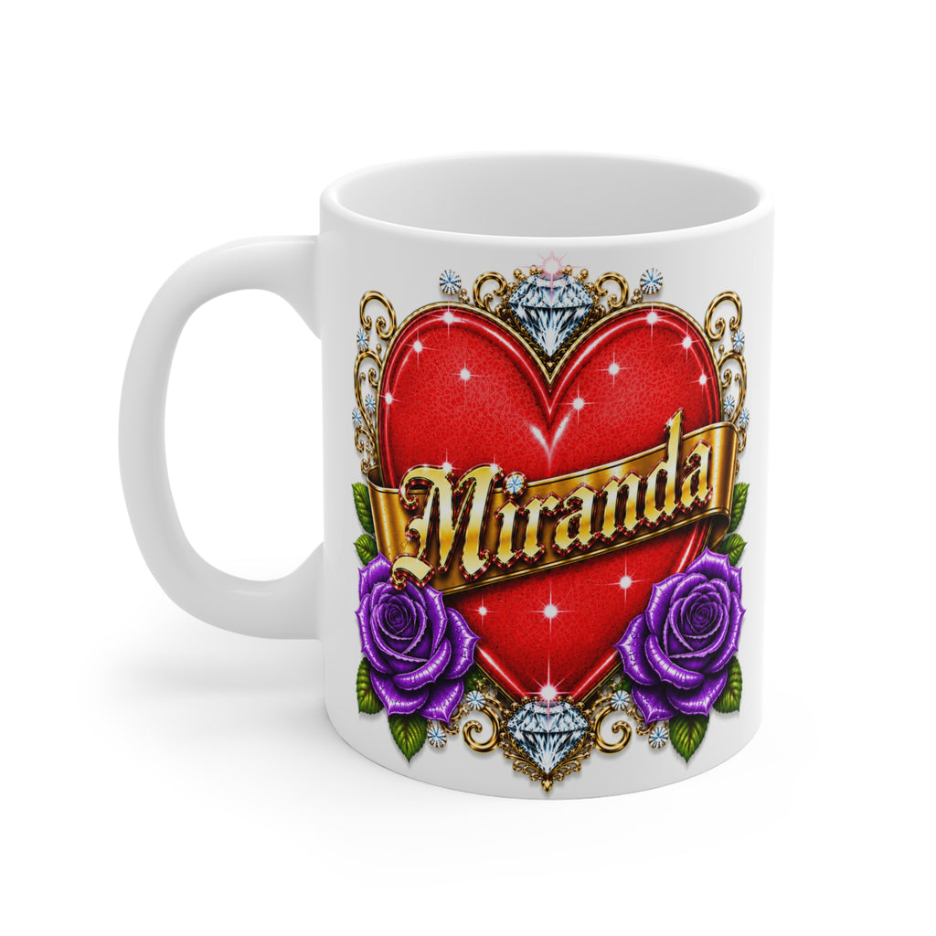 Miranda | The Heart of Devotion™ Luxury Personalized Rose Heart Mug | Romantic Custom Name Ceramic Coffee Mug