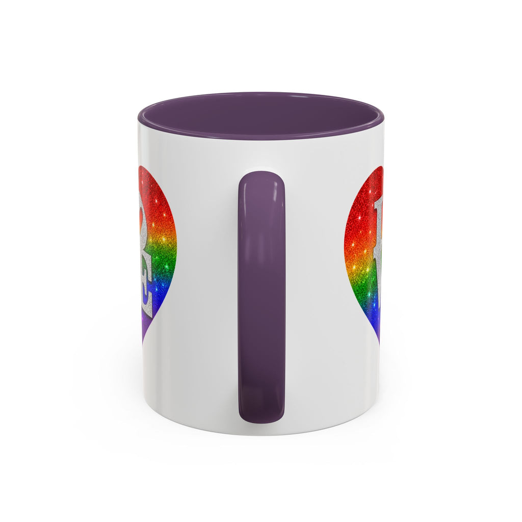 Rainbow LOVE Jewel Heart White Coffee Mug – Luxury Glitter Heart Mug | Premium Sparkling Rainbow LOVE Design