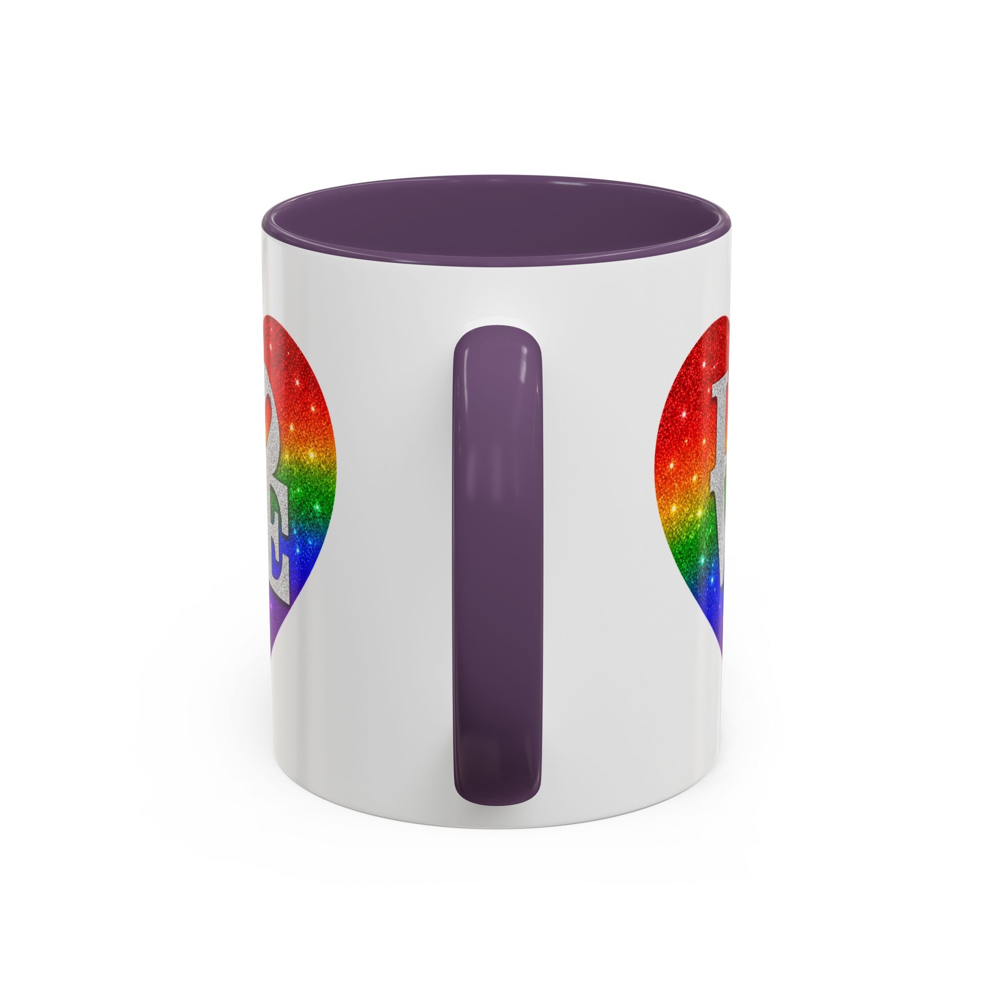 Rainbow LOVE Jewel Heart White Coffee Mug – Luxury Glitter Heart Mug | Premium Sparkling Rainbow LOVE Design