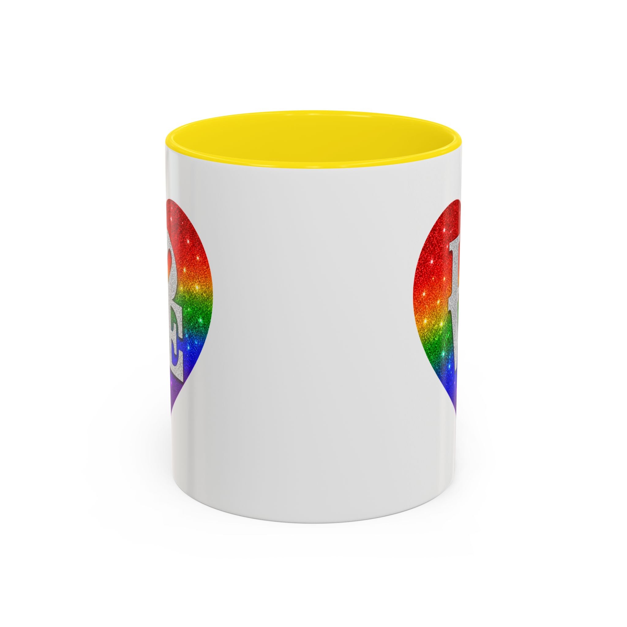 Rainbow LOVE Jewel Heart White Coffee Mug – Luxury Glitter Heart Mug | Premium Sparkling Rainbow LOVE Design