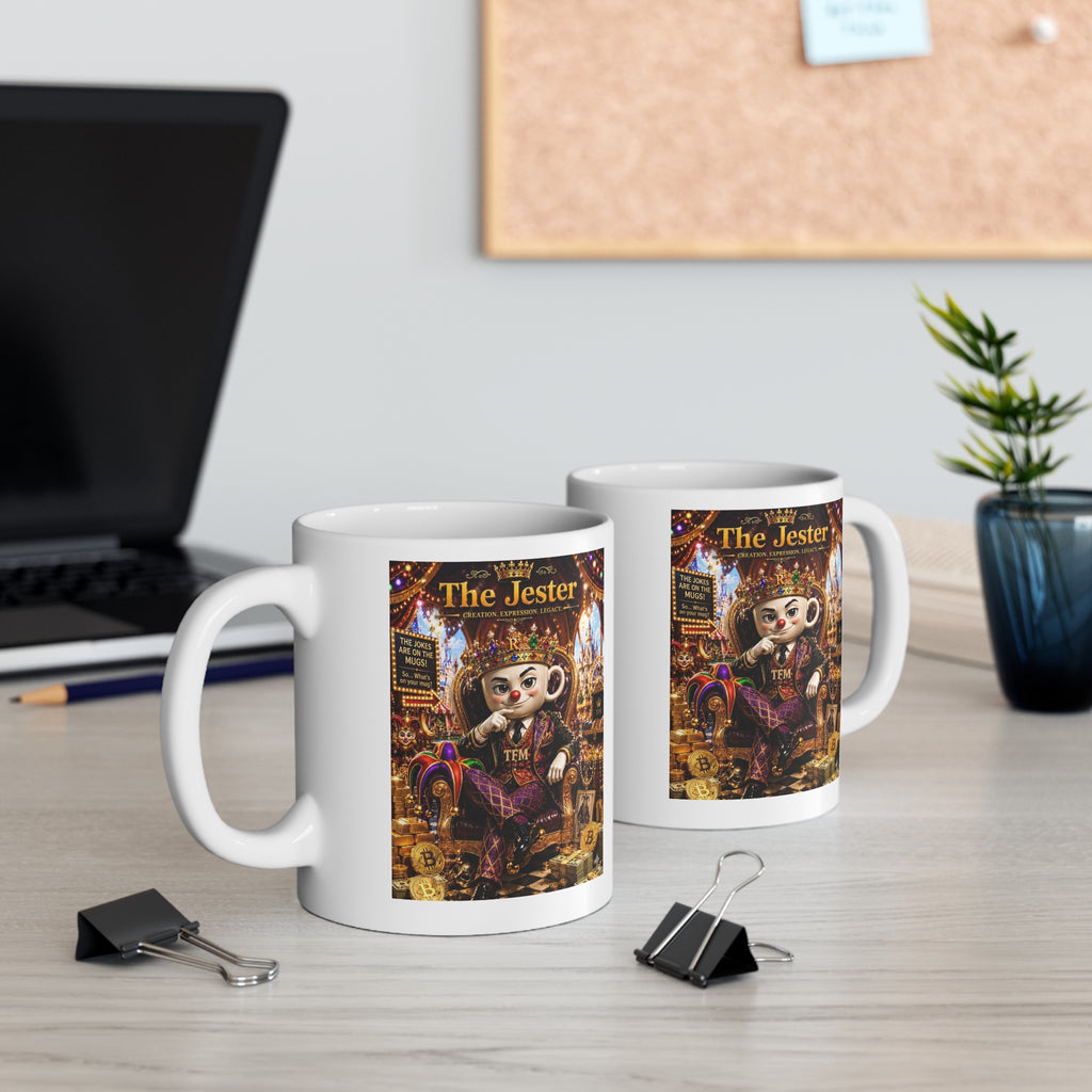 The Jester™ AKA Fuglarious™  White Mug — Royal Humor, Bold Character & Luxury Charm