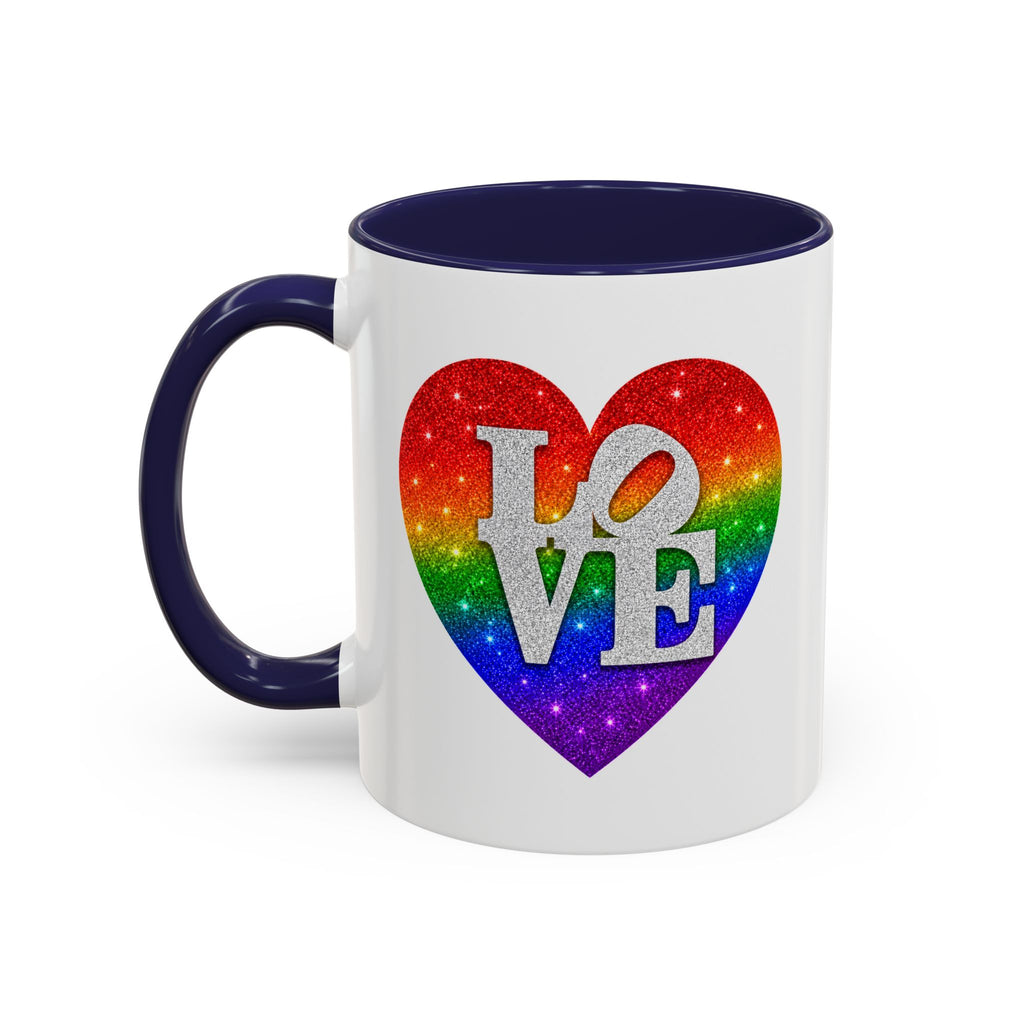 Rainbow LOVE Jewel Heart White Coffee Mug – Luxury Glitter Heart Mug | Premium Sparkling Rainbow LOVE Design