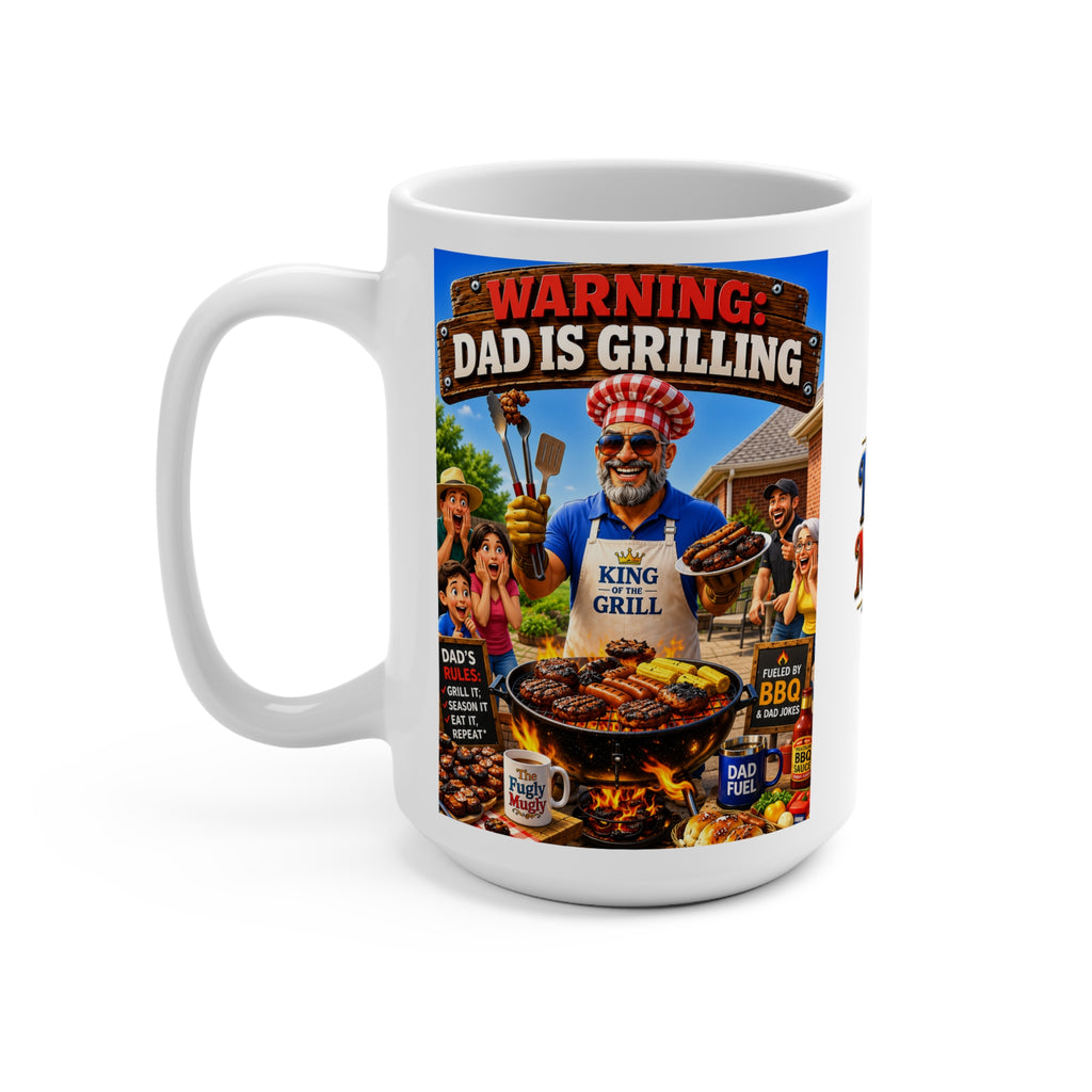 WARNING: Dad Is Grilling Coffee Mug – Funny BBQ Dad Gift, King of the Grill Mug, Backyard Barbecue Coffee Cup for Dad