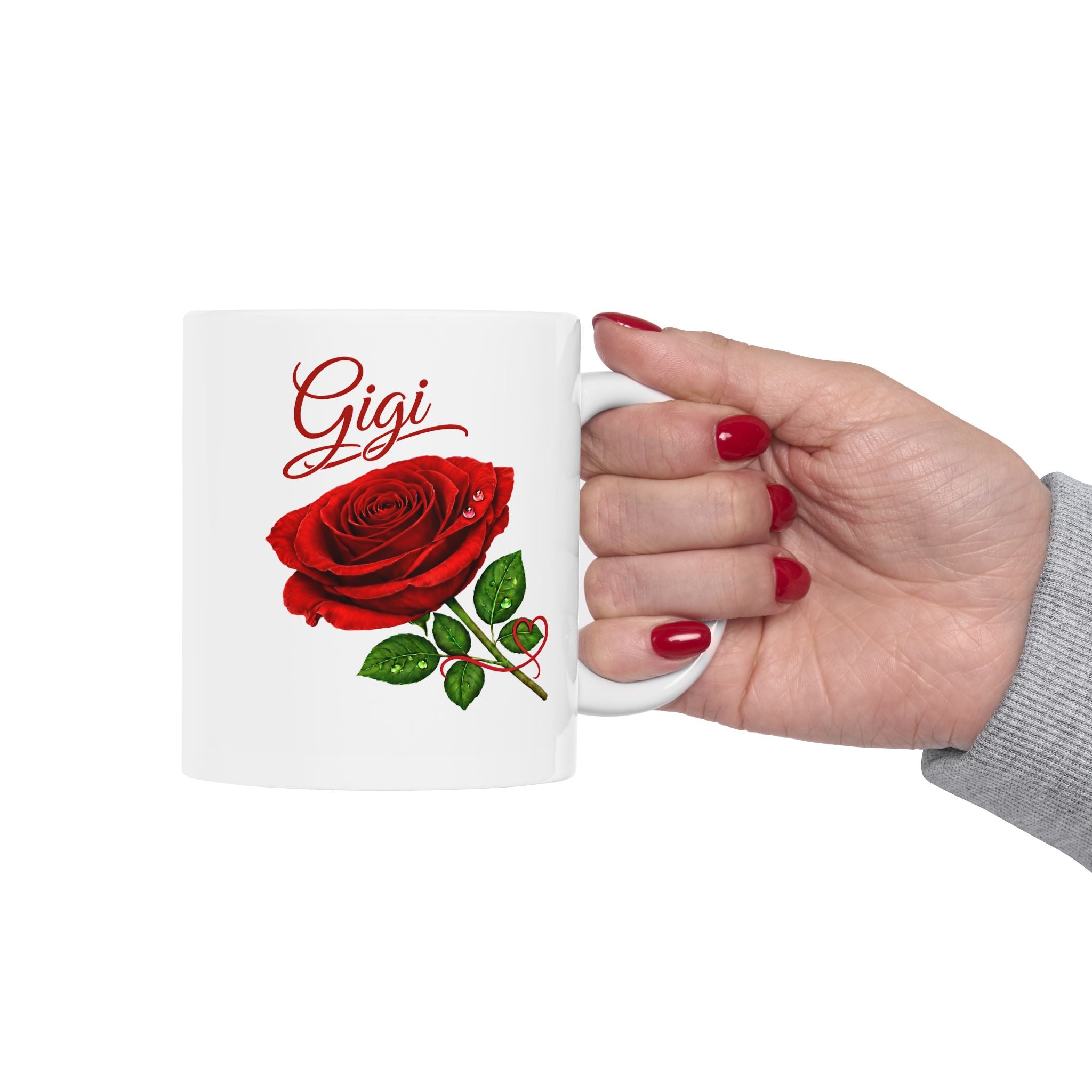 The Gigi – Signature Rose White Mug carries a soft, refined presence that feels warm, familiar, and deeply personal