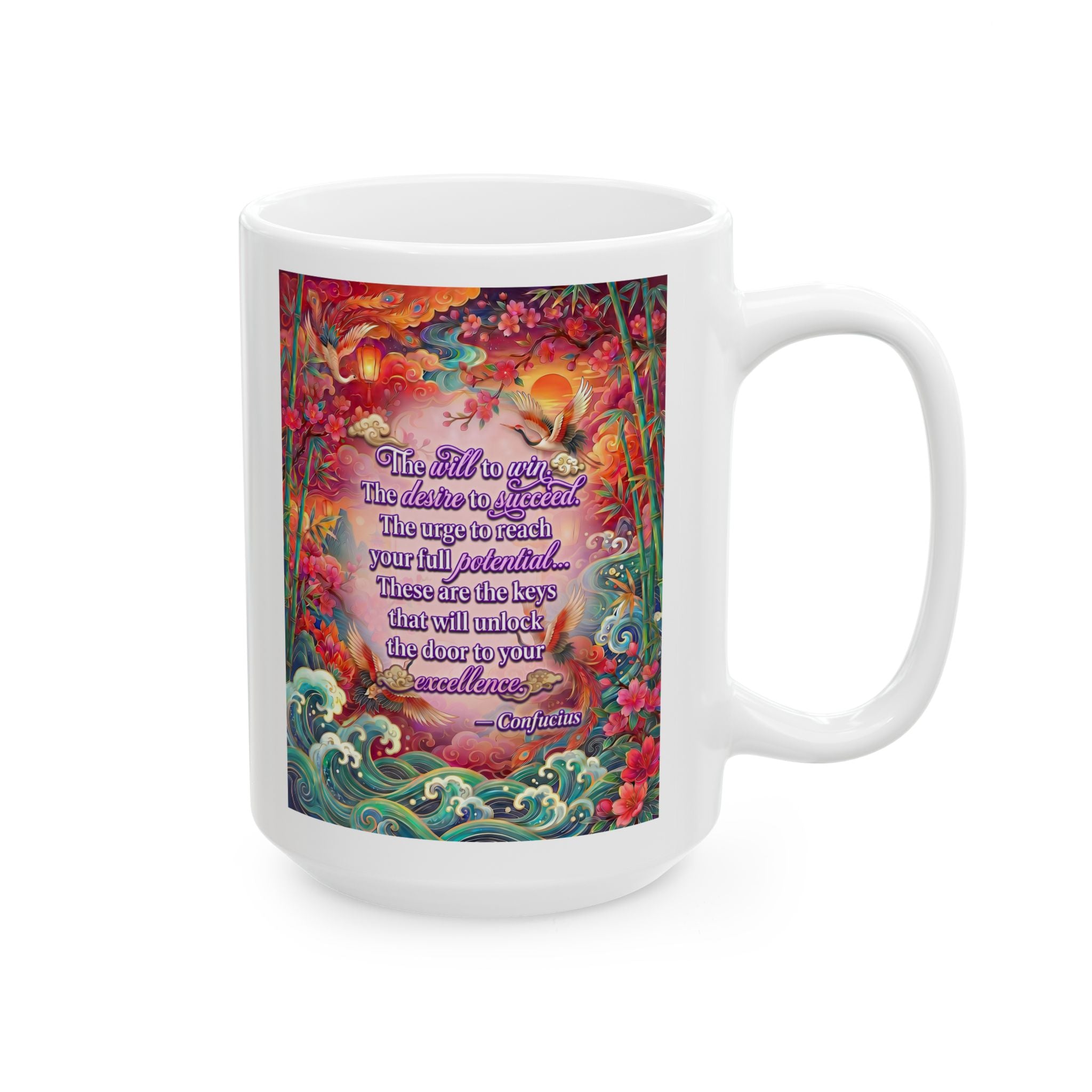 The Keys to Excellence – Confucius Wisdom White Mug | Luxury Philosophy Coffee Mug