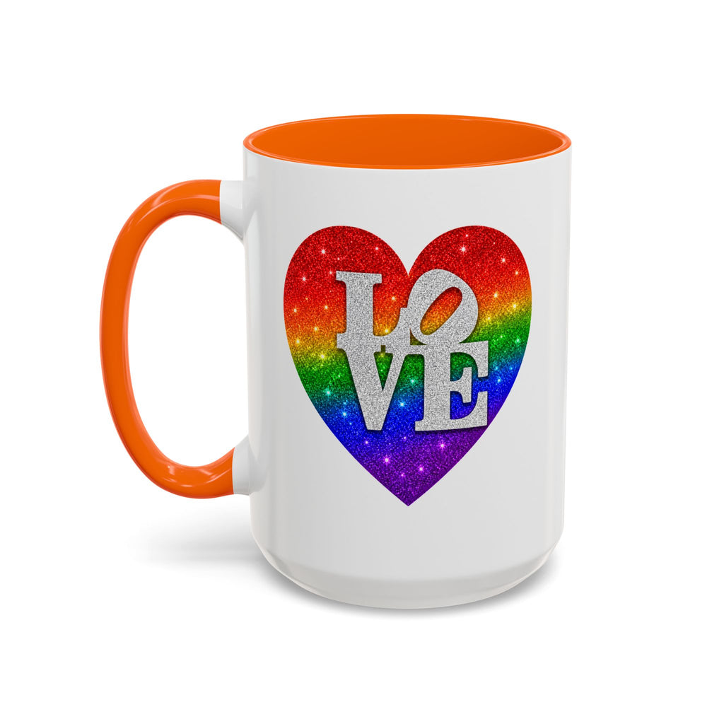 Rainbow LOVE Jewel Heart White Coffee Mug – Luxury Glitter Heart Mug | Premium Sparkling Rainbow LOVE Design