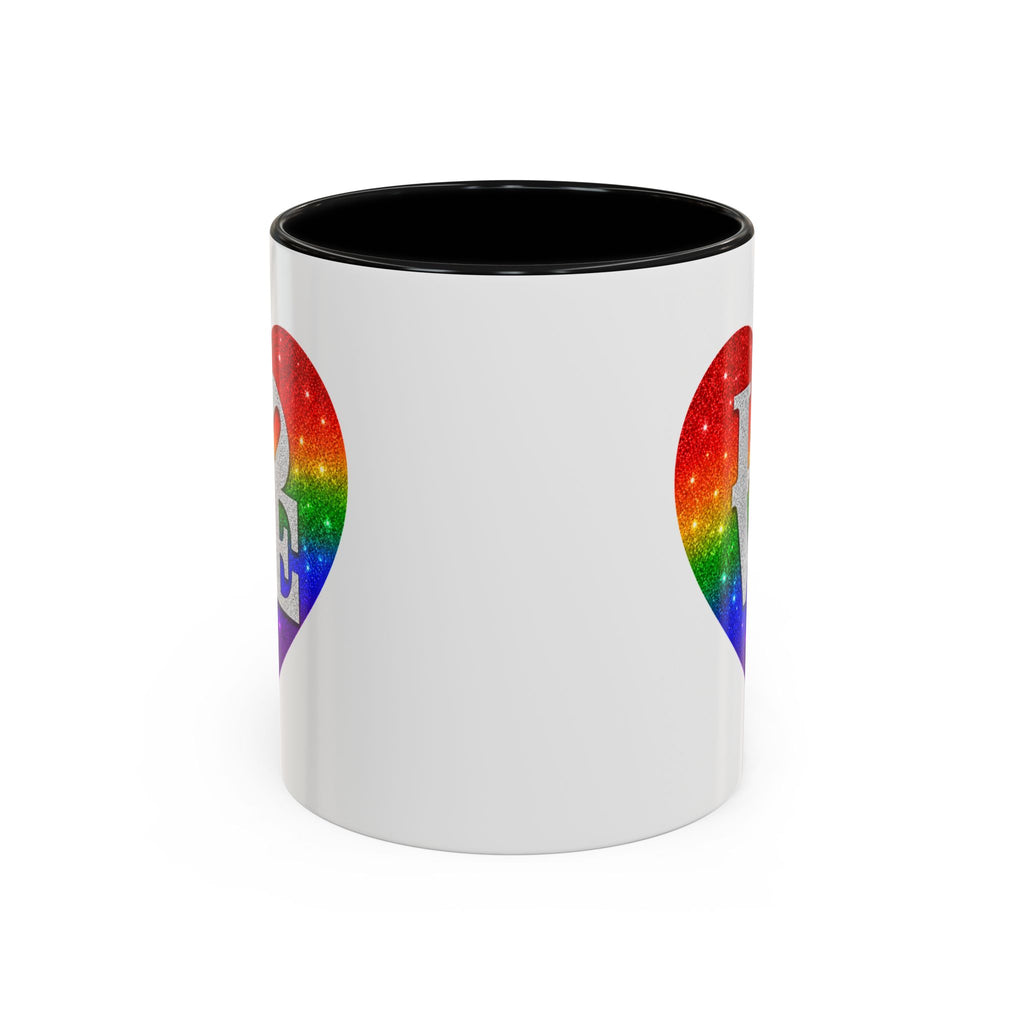 Rainbow LOVE Jewel Heart White Coffee Mug – Luxury Glitter Heart Mug | Premium Sparkling Rainbow LOVE Design