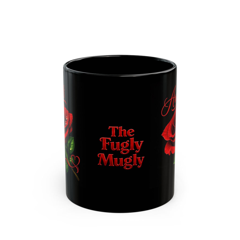 Araceli Signature Rose Black Mug – Personalized Luxury Gift, Elegant Rose Coffee Mug, Premium Floral Keepsake