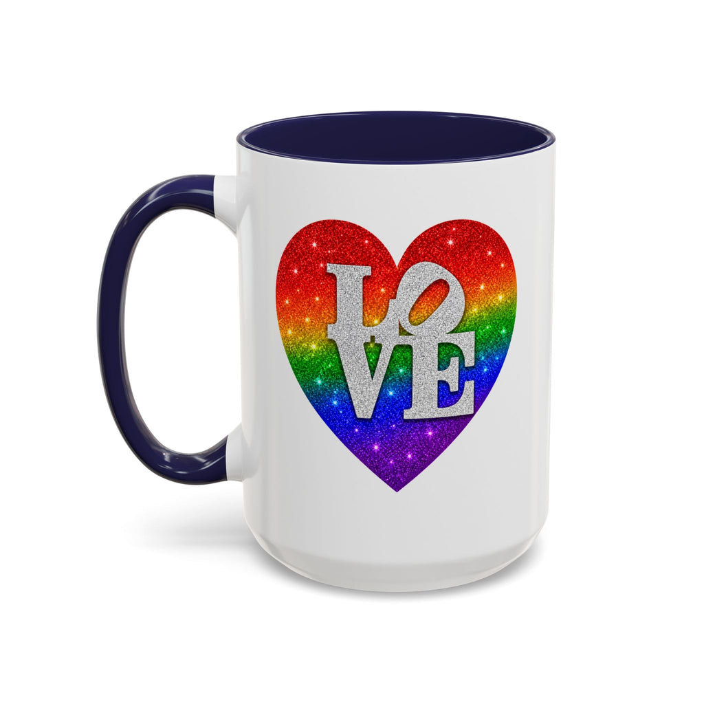 Rainbow LOVE Jewel Heart White Coffee Mug – Luxury Glitter Heart Mug | Premium Sparkling Rainbow LOVE Design