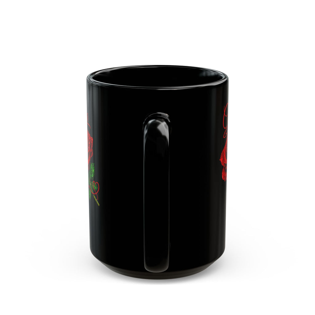Cecilia Signature Rose Black Mug – Personalized Luxury Gift, Elegant Rose Coffee Mug, Premium Floral Keepsake