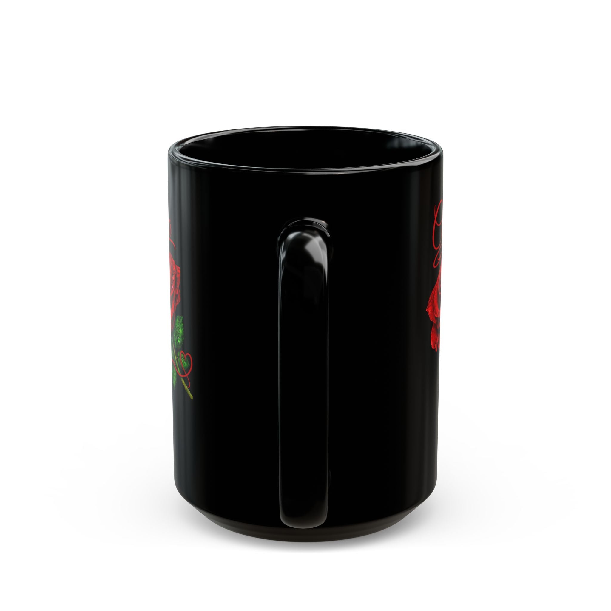 Cecilia Signature Rose Black Mug – Personalized Luxury Gift, Elegant Rose Coffee Mug, Premium Floral Keepsake