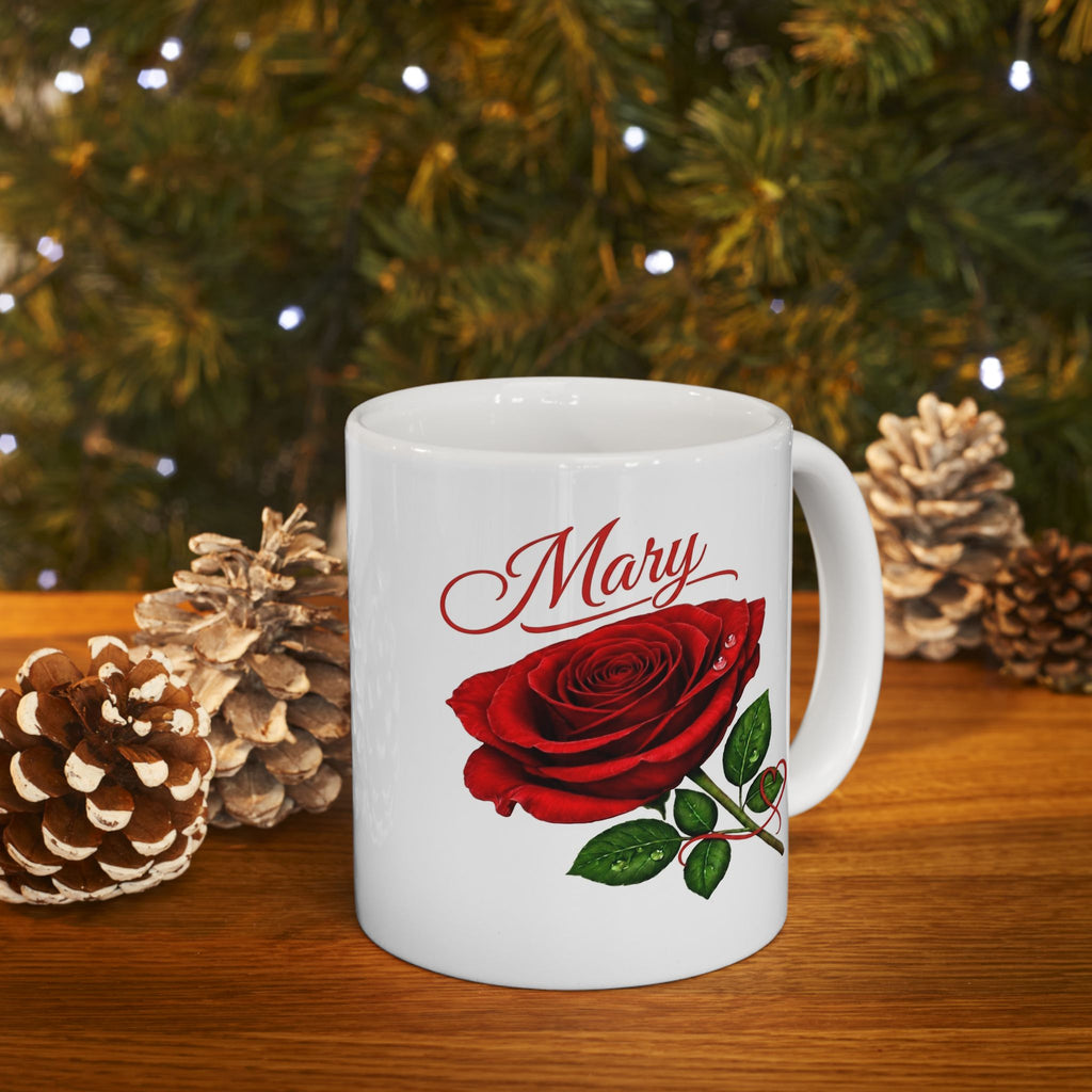 Mary – A Name That Feels Timeless | Signature Rose White Mug – Personalized Elegant Gift