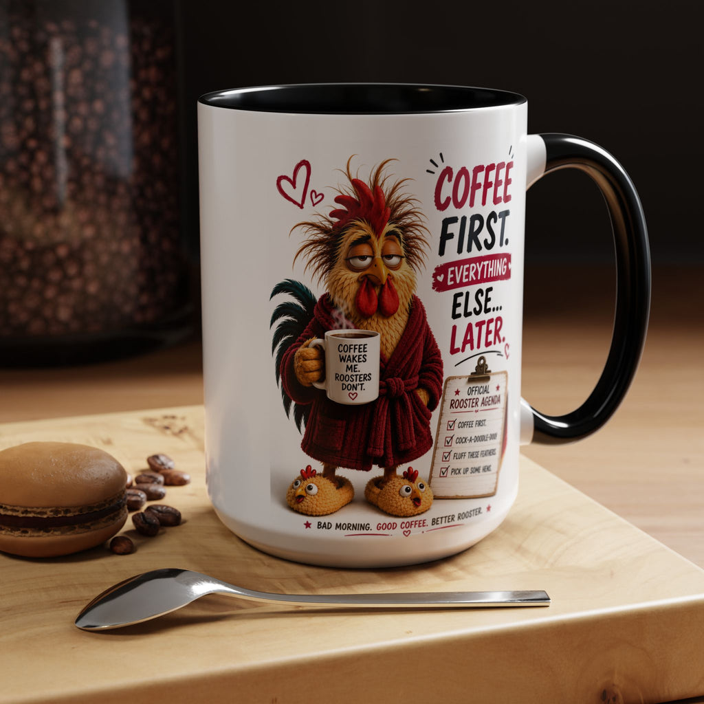 Coffee First. Everything Else… Later.™ | Luxury Rooster Coffee Mug | Funny Farmhouse Morning Gift | Cozy Coffee Lover Ceramic Mug