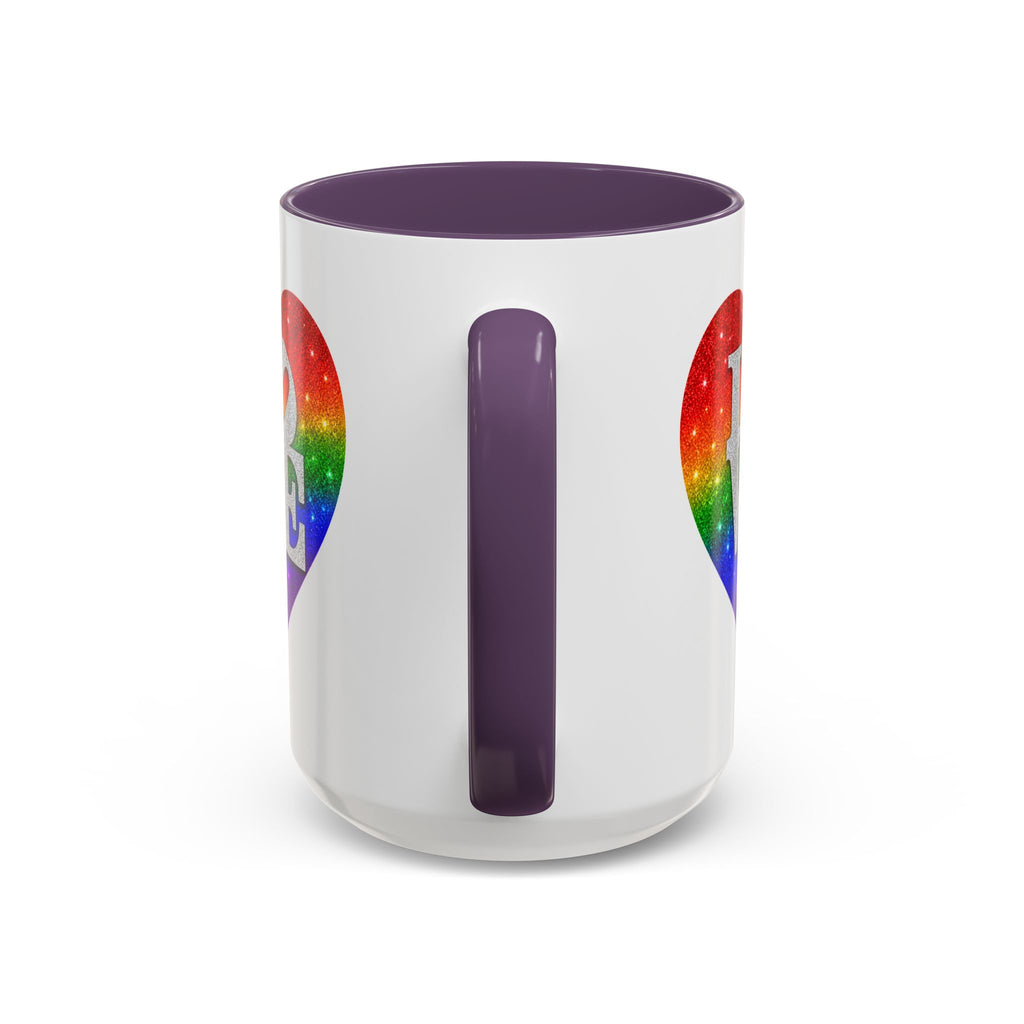 Rainbow LOVE Jewel Heart White Coffee Mug – Luxury Glitter Heart Mug | Premium Sparkling Rainbow LOVE Design