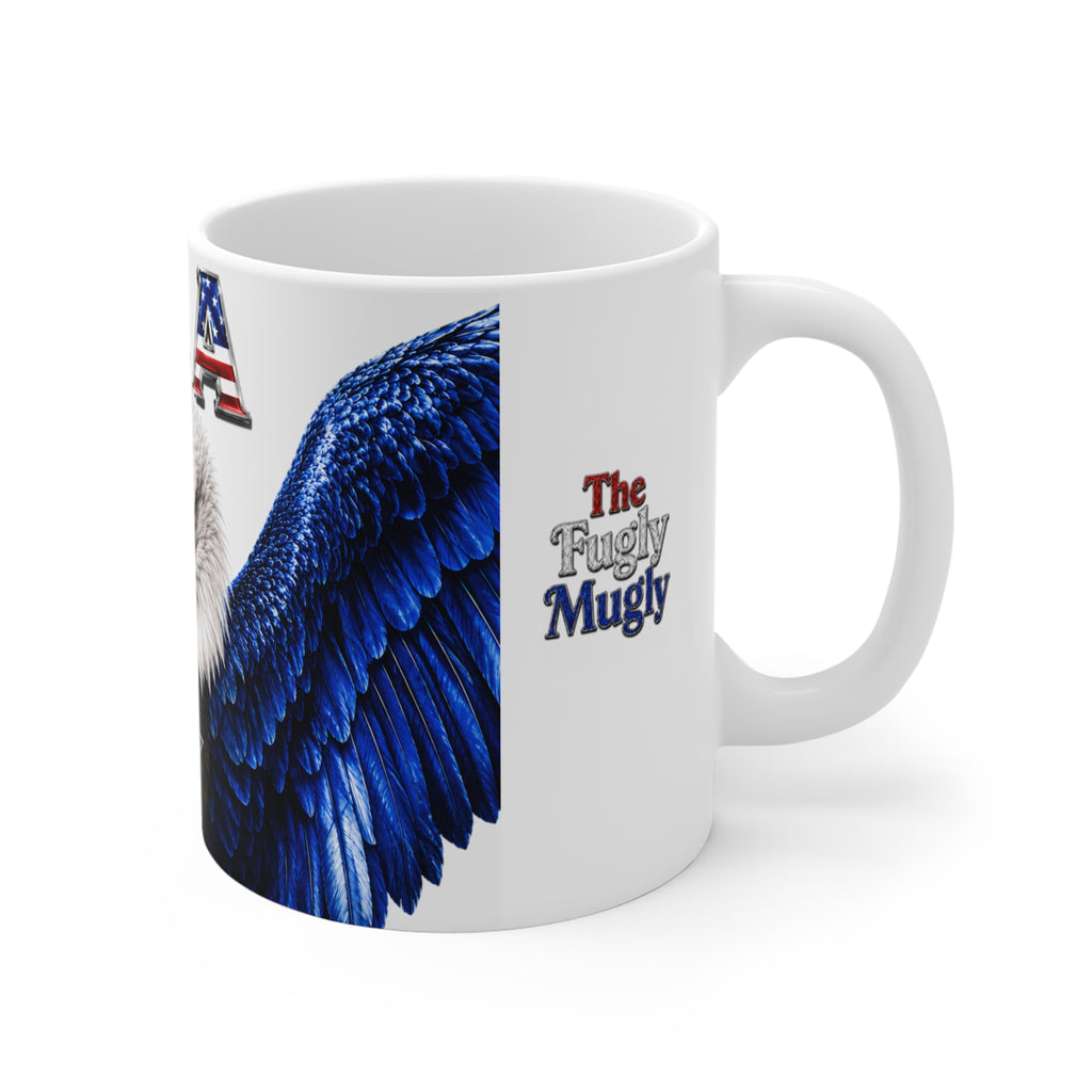 The Fugly Mugly™ USA 250 Patriotic Eagle White Mug – American Freedom Art Coffee Mug, Limited Edition Collector's Gift