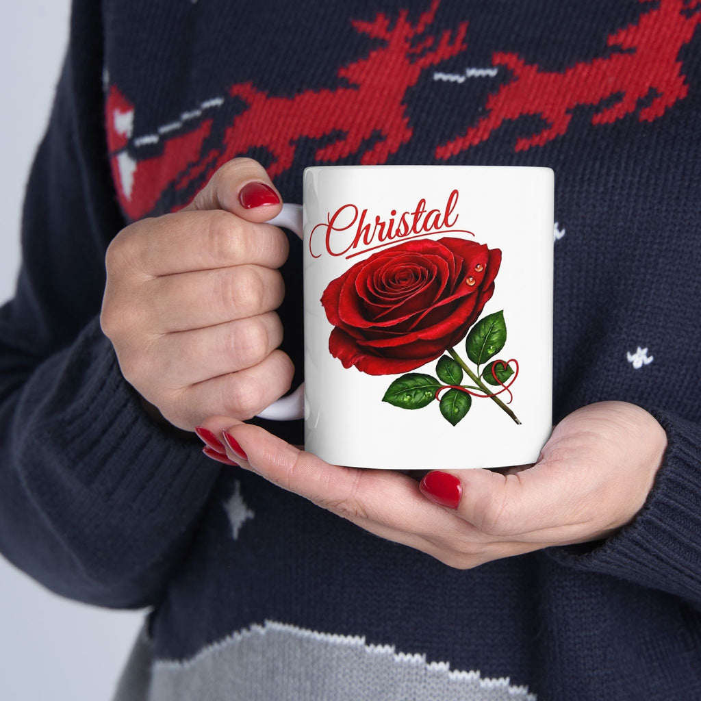 Christal – A Name That Stands Strong | Signature Rose White Mug – Elegant Personalized Gift