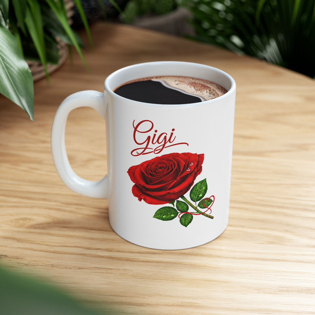 The Gigi – Signature Rose White Mug carries a soft, refined presence that feels warm, familiar, and deeply personal