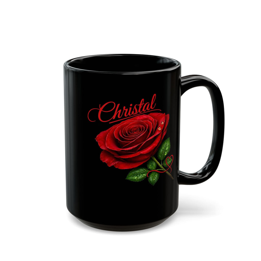 Christal – A Name That Stands Strong | Signature Rose Black Mug – Elegant Personalized Gift