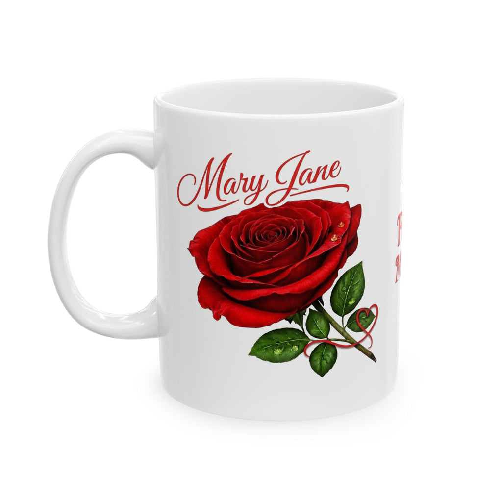 Mary Jane – A Name That Feels Familiar and Strong | Signature Rose White Mug – Elegant Personalized Gift