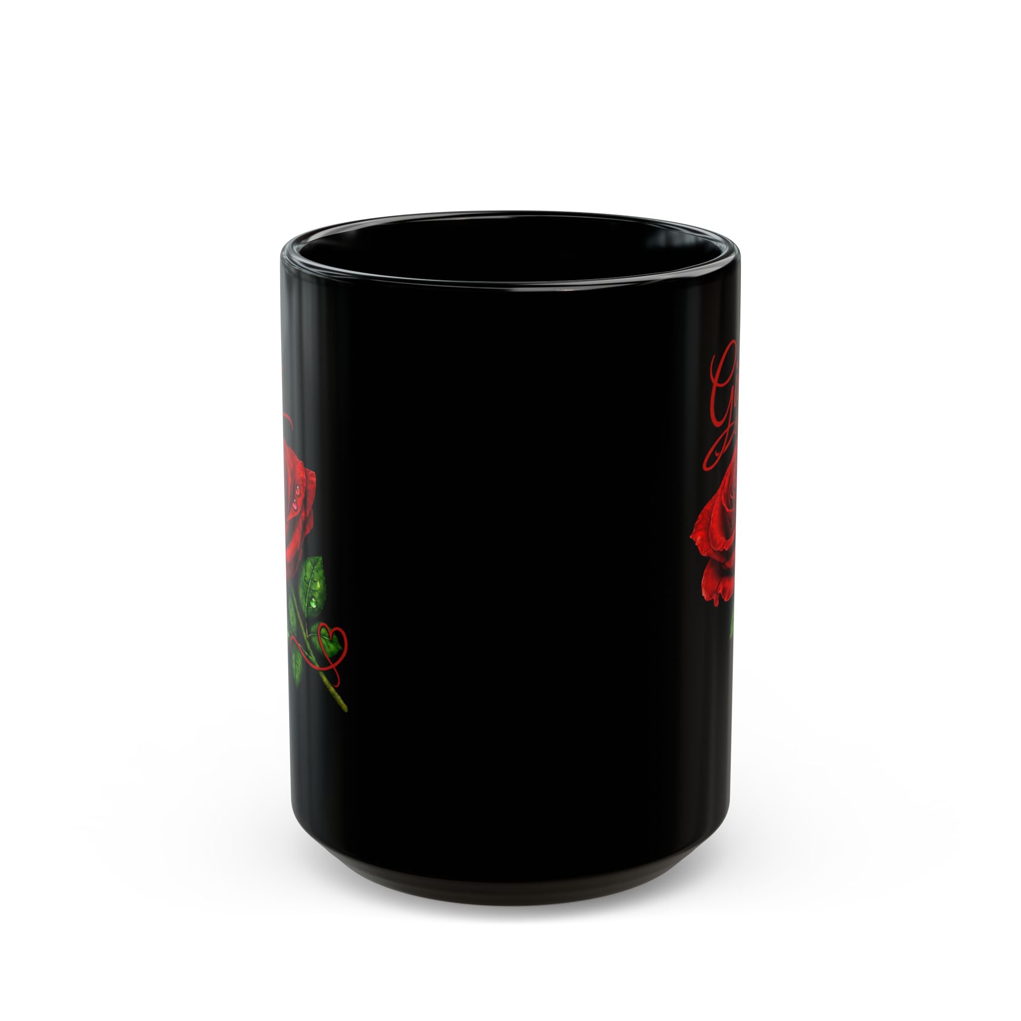The Gigi – Signature Rose Black Mug carries a soft, refined presence that feels warm, familiar, and deeply personal