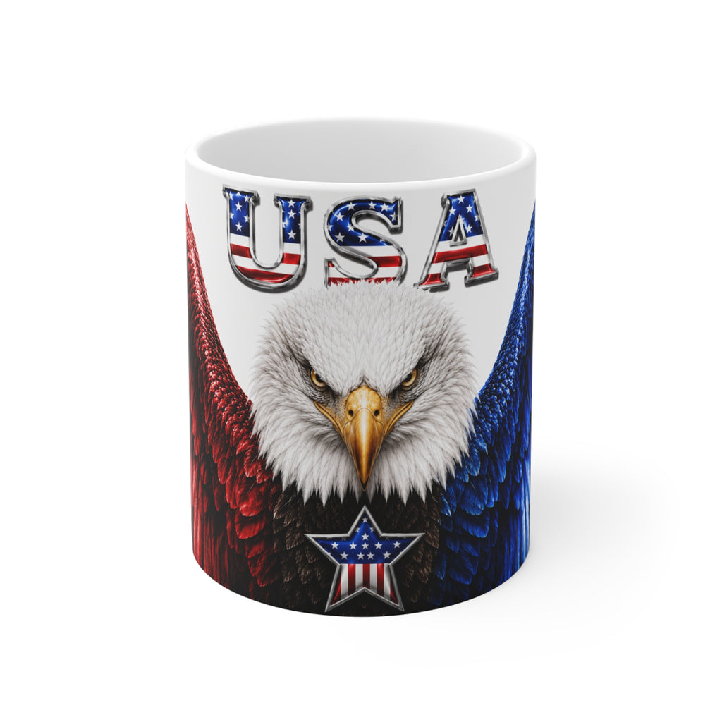 The Fugly Mugly™ USA 250 Patriotic Eagle White Mug – American Freedom Art Coffee Mug, Limited Edition Collector's Gift
