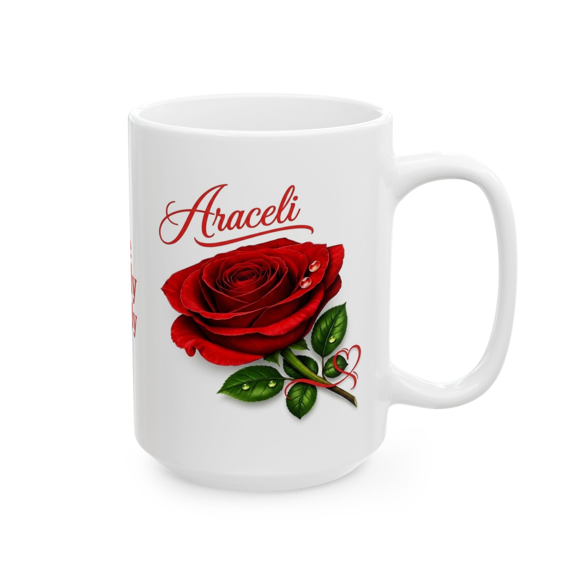 Araceli Signature Rose White Mug – Personalized Luxury Gift, Elegant Rose Coffee Mug, Premium Floral Keepsake