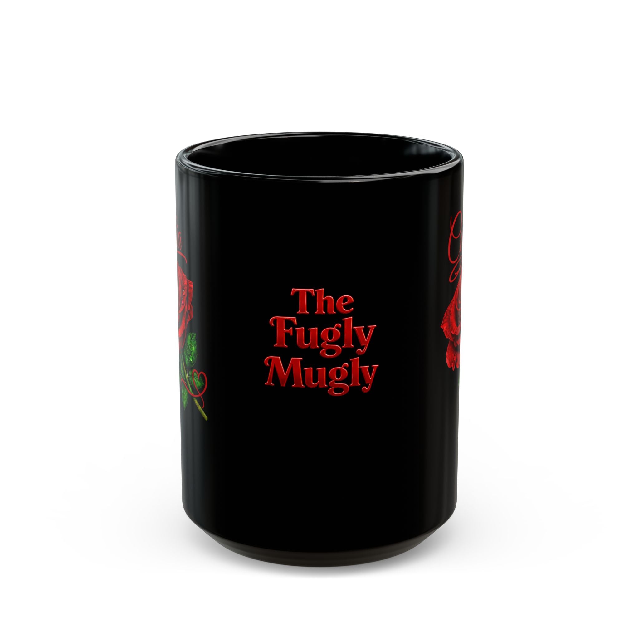 Cecilia Signature Rose Black Mug – Personalized Luxury Gift, Elegant Rose Coffee Mug, Premium Floral Keepsake