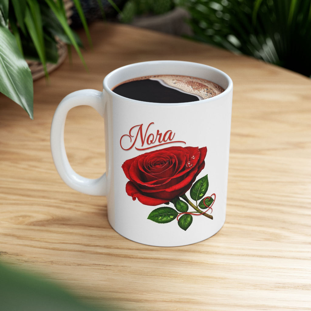Nora – A Name That Feels Like Grace | Signature Rose White Mug – Personalized Elegant Gift